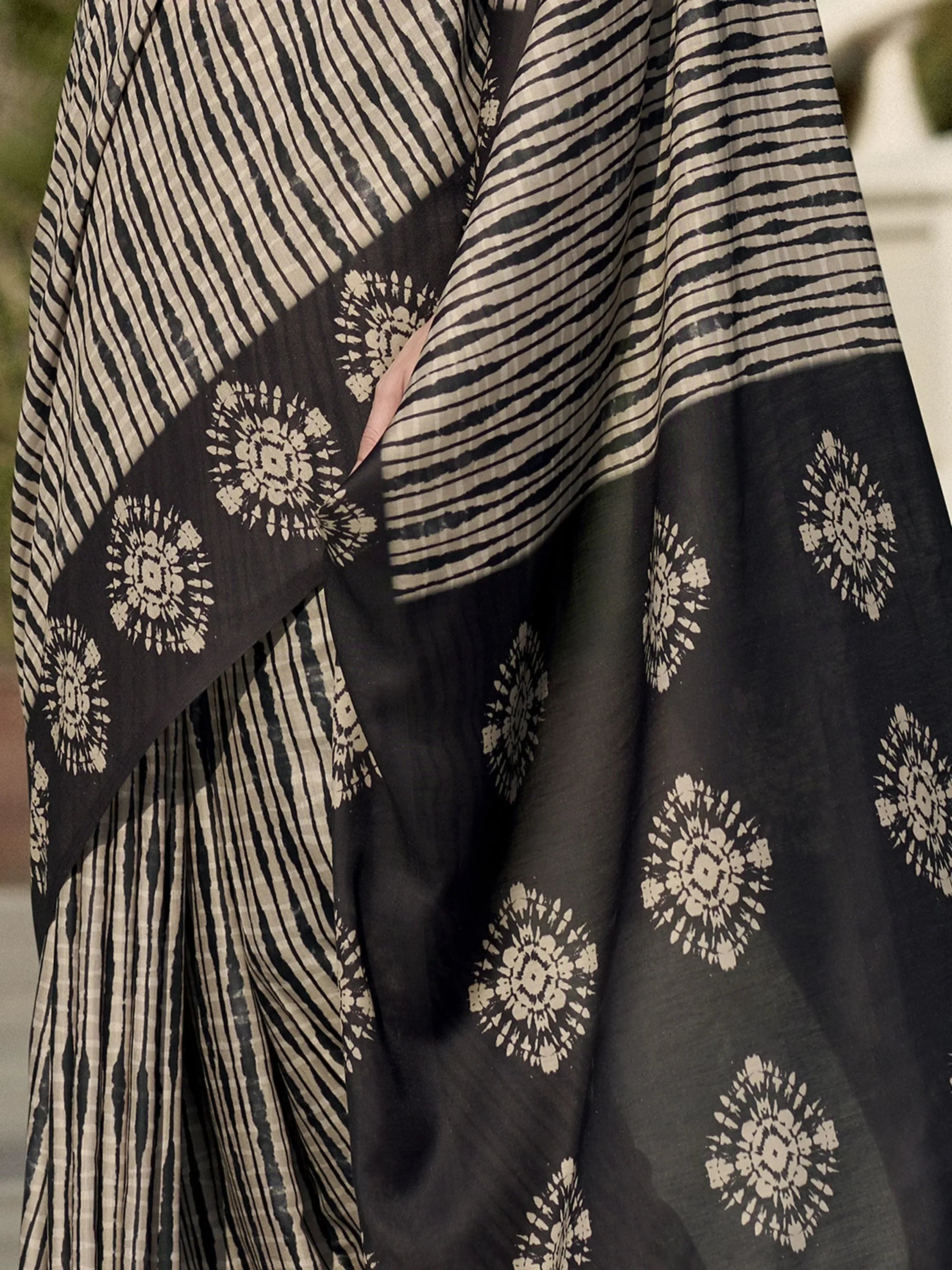 Exquisite Black Printed Mal Mal Silk Function Wear Saree With Blouse