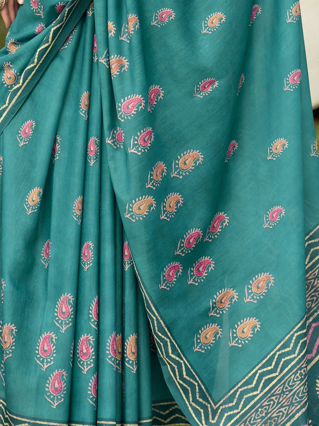 Bringing Sea Green Printed Mal Mal Silk Event Wear Saree With Blouse
