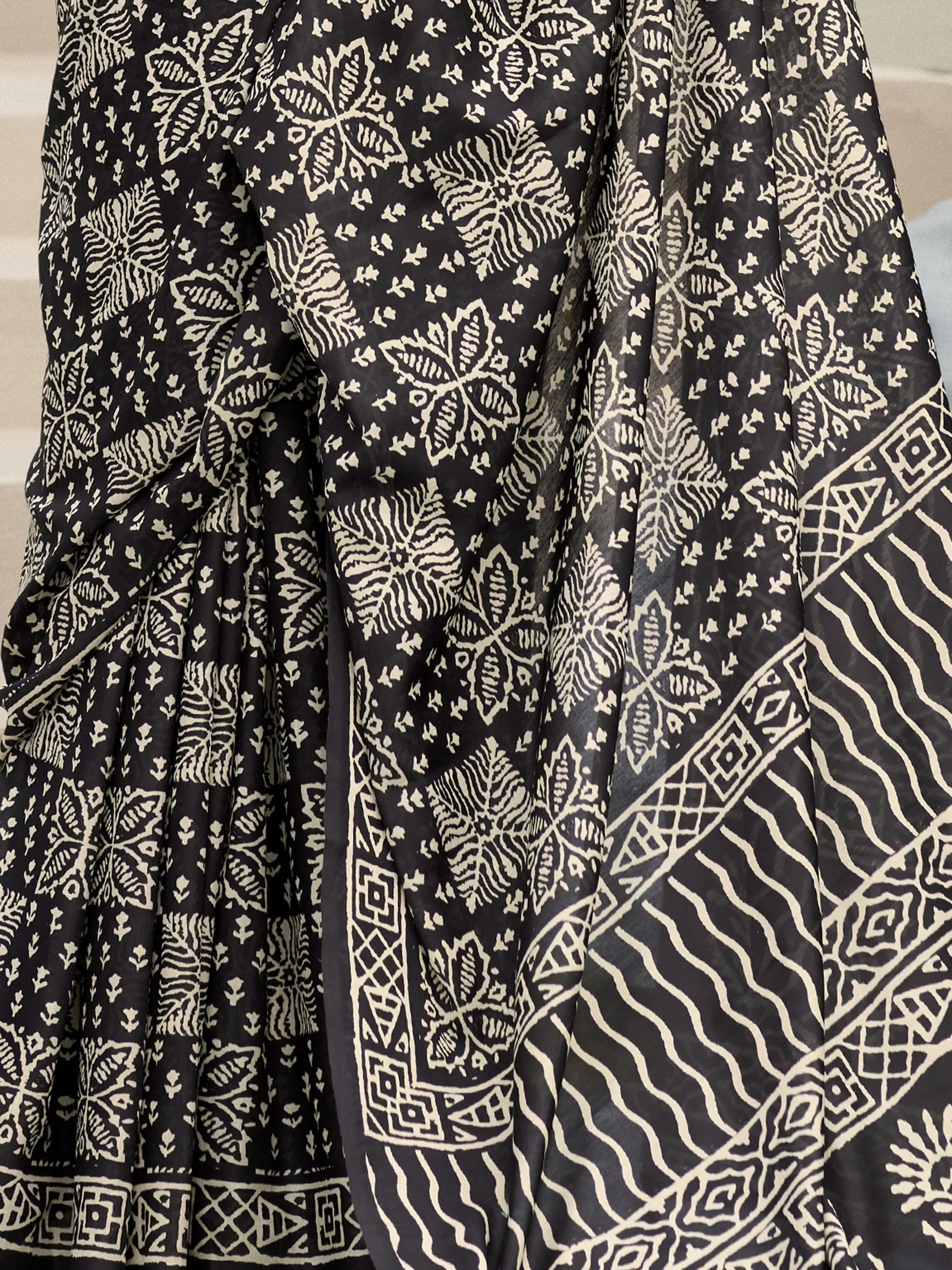 Fantastical Black Printed Mal Mal Silk Function Wear Saree With Blouse