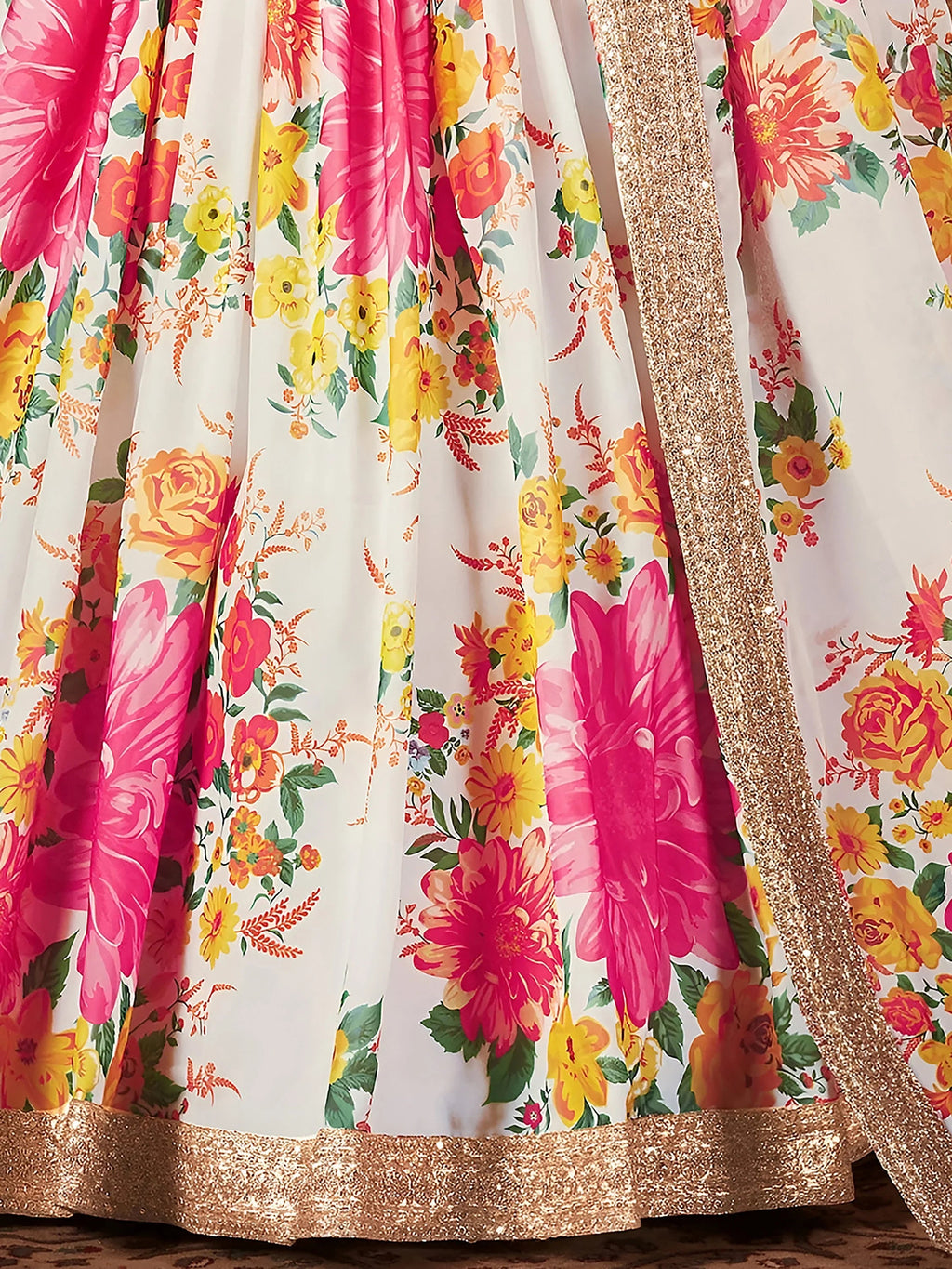 Off White Floral Digital Printed Organza Bridal Lehenga Choli