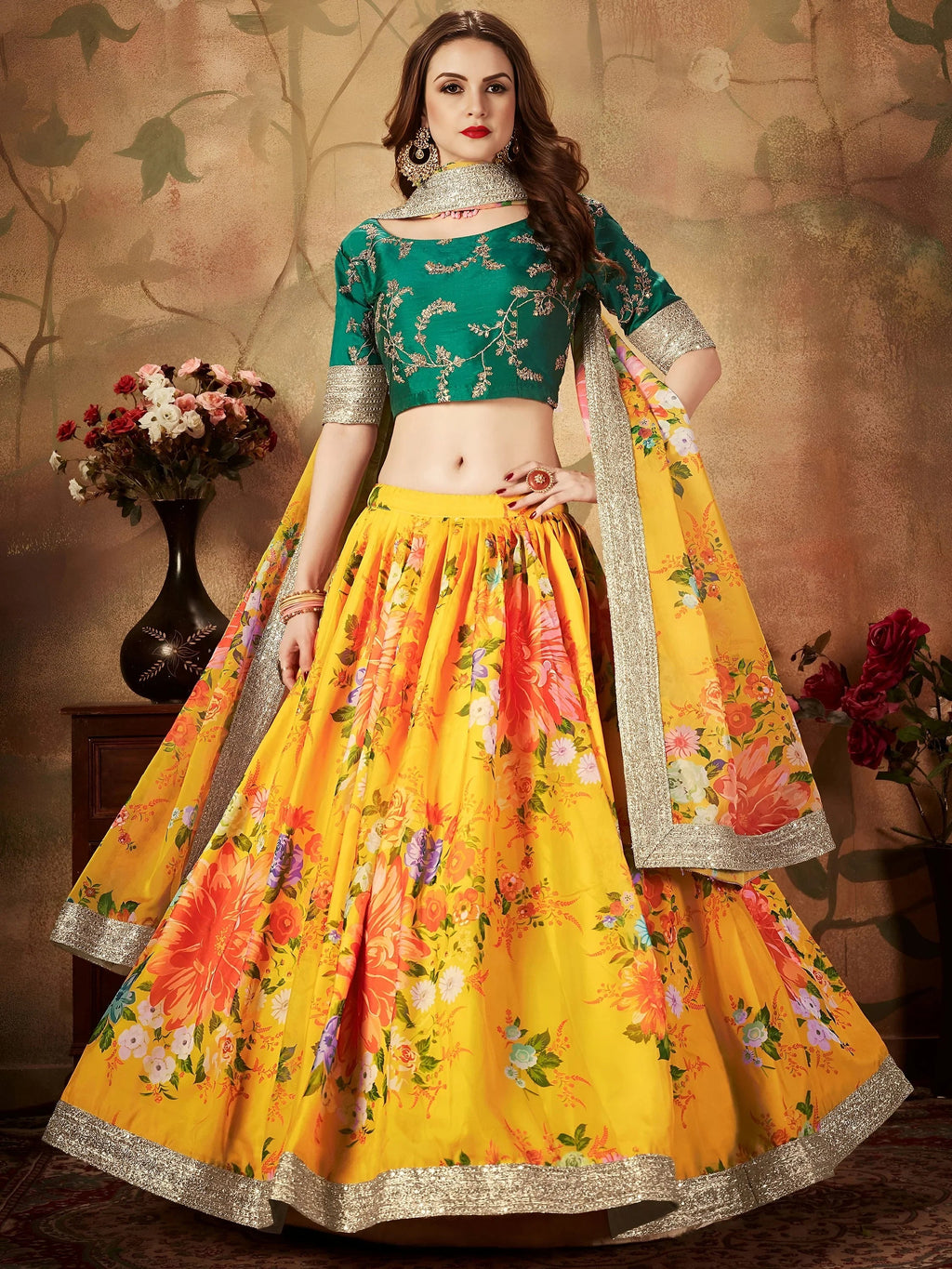 Incredible Yellow Printed Organza Festival Wear Plus Size Lehenga Choli