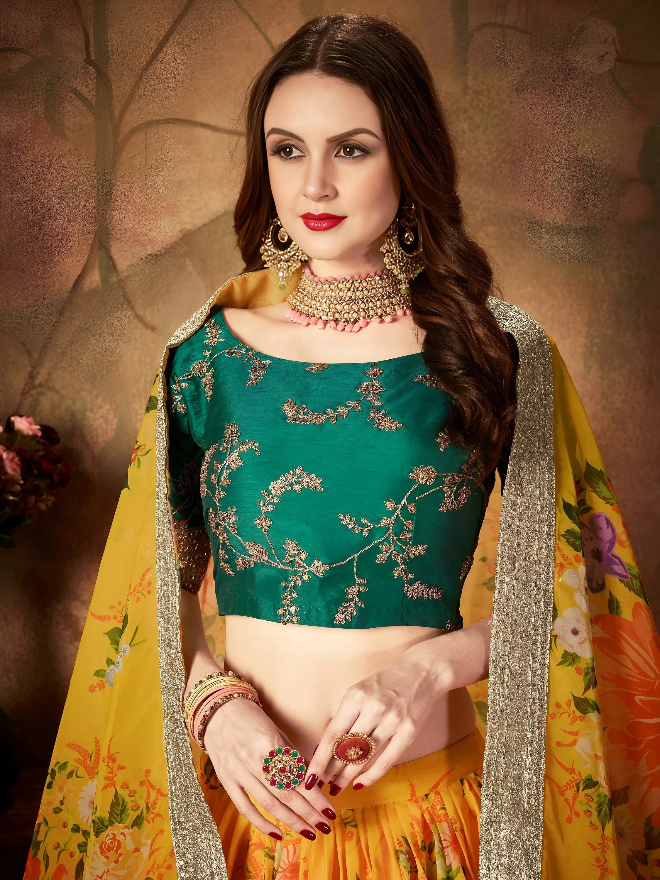 Incredible Yellow Printed Organza Festival Wear Plus Size Lehenga Choli