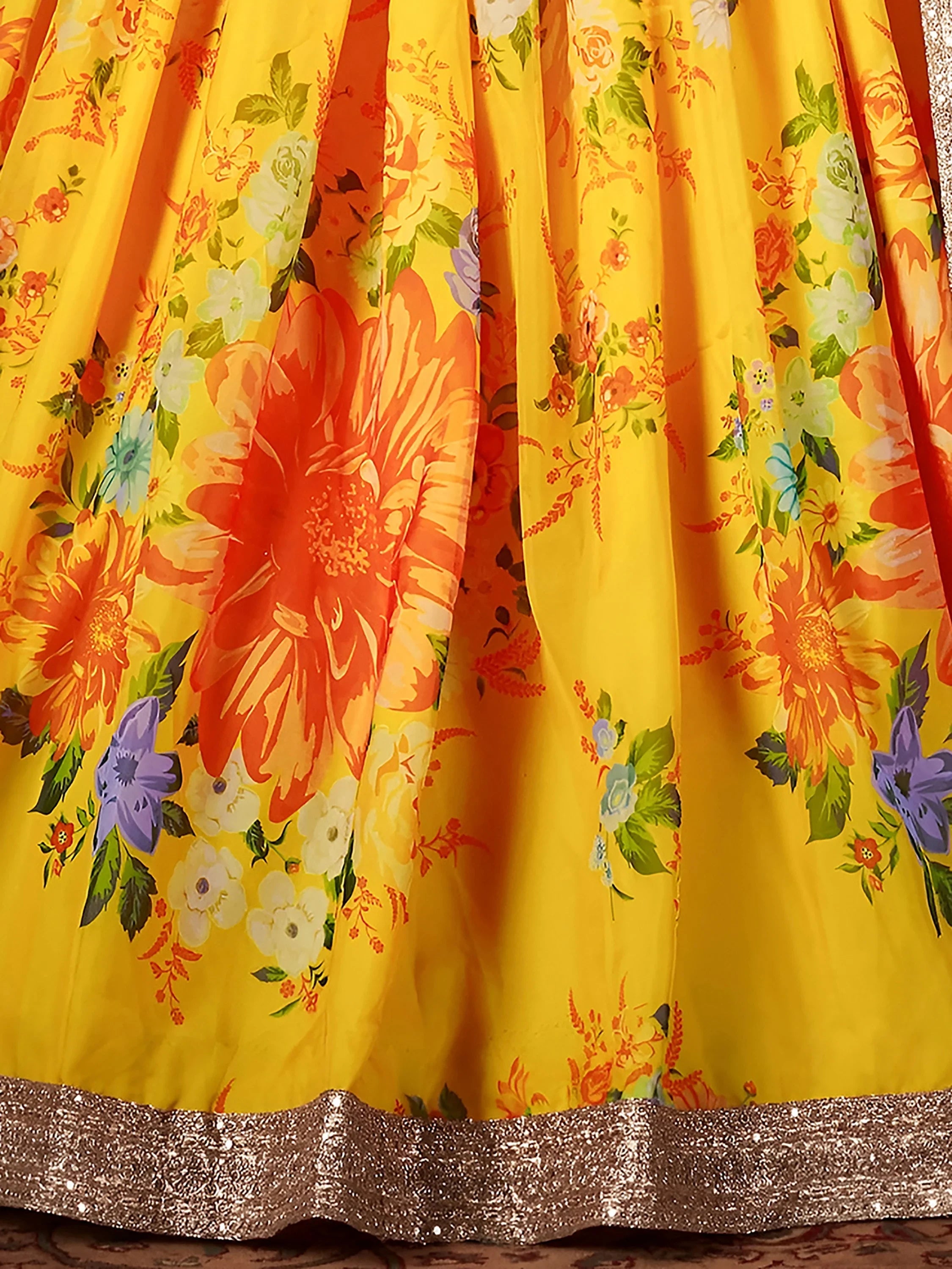 Incredible Yellow Printed Organza Function Wear Plus Size Lehenga Choli