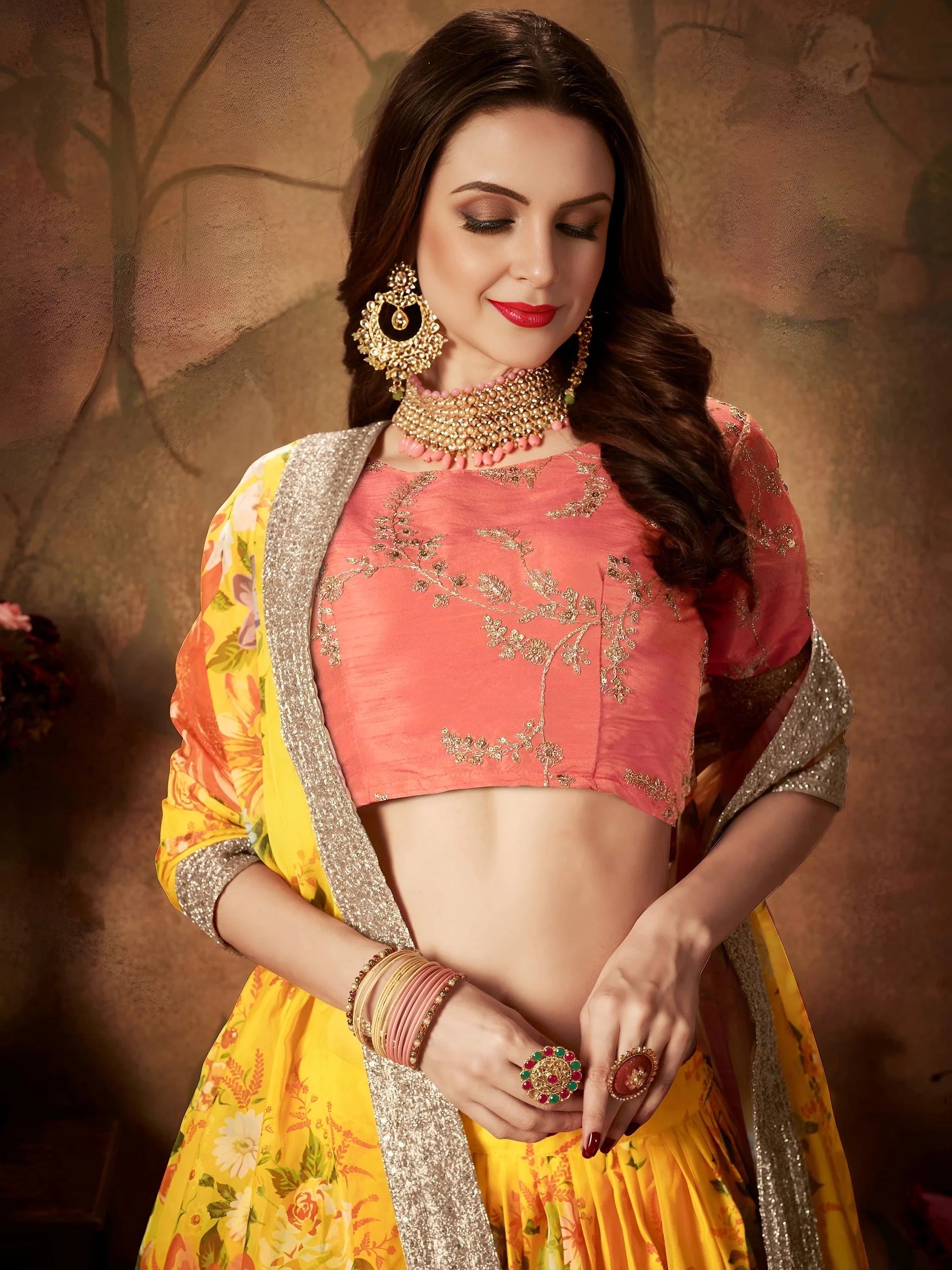 Incredible Yellow Printed Organza Function Wear Plus Size Lehenga Choli