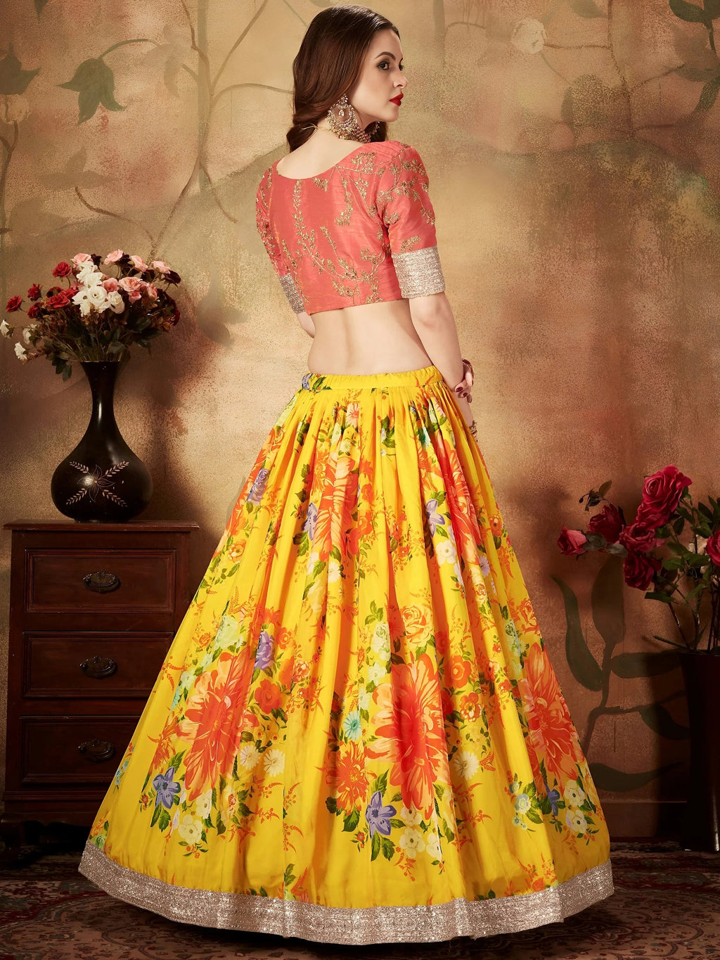 Incredible Yellow Printed Organza Function Wear Plus Size Lehenga Choli