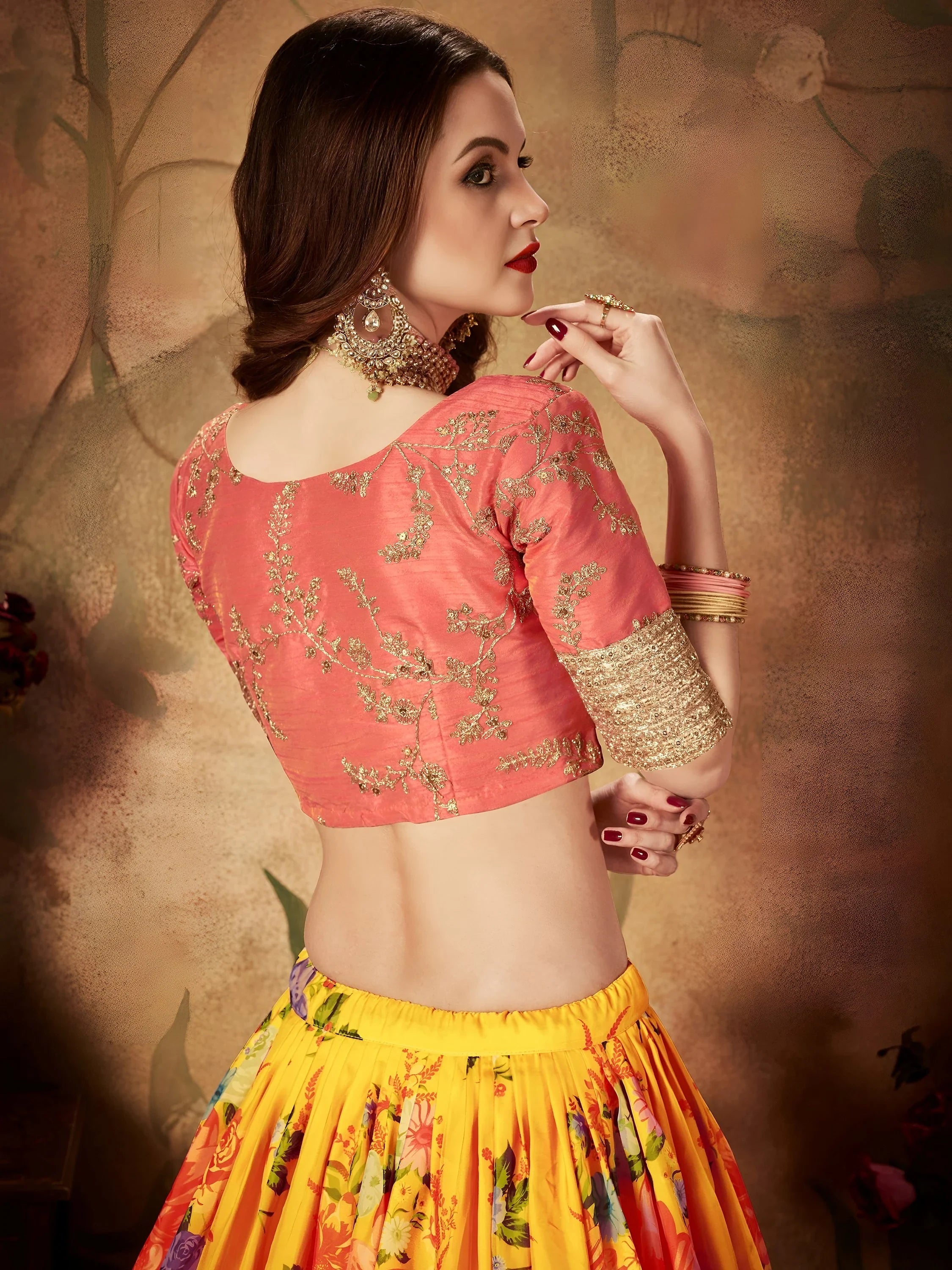 Incredible Yellow Printed Organza Function Wear Plus Size Lehenga Choli