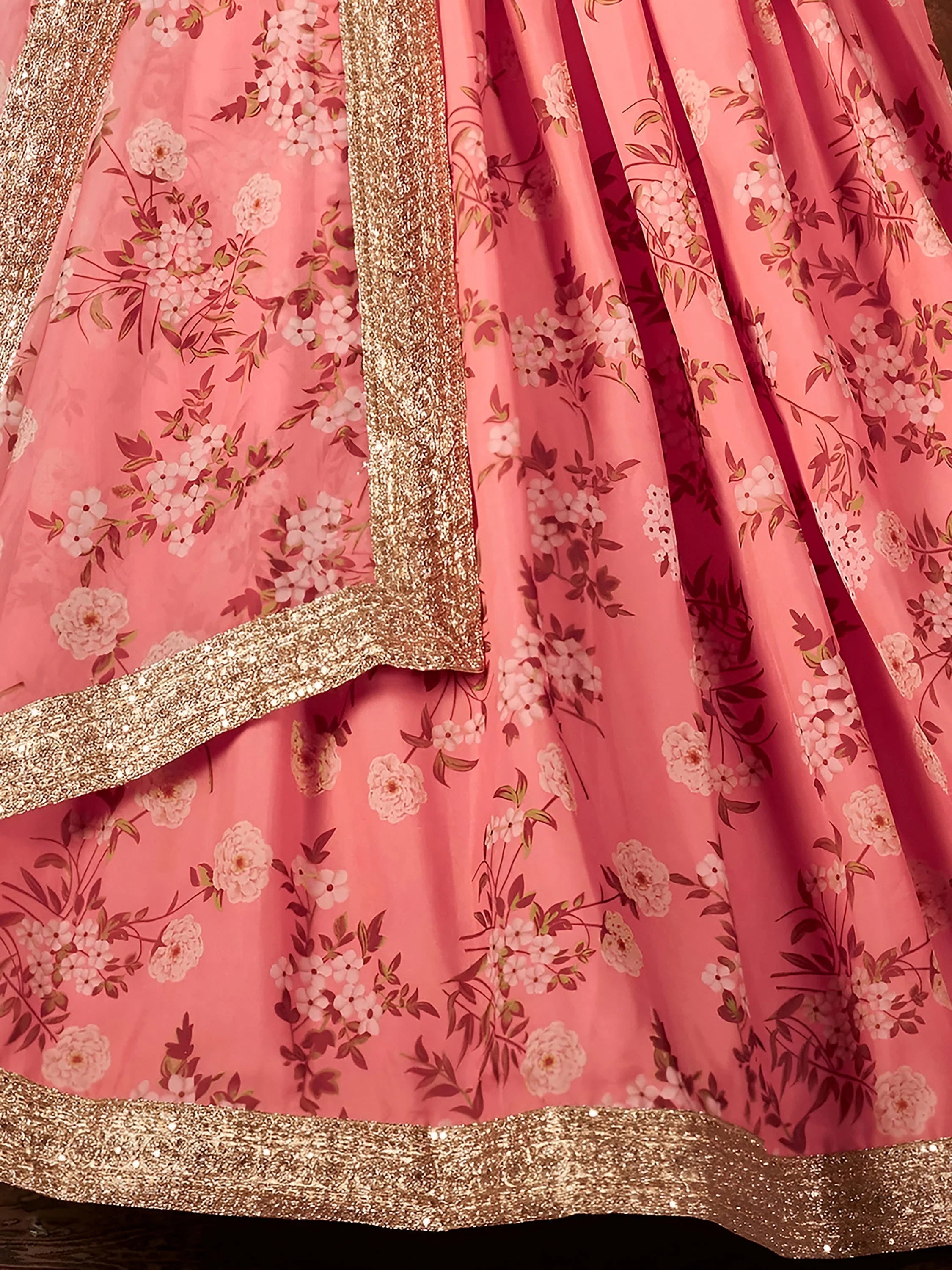 Outstanding Pink Printed Organza Festival Wear Plus Size Lehenga Choli