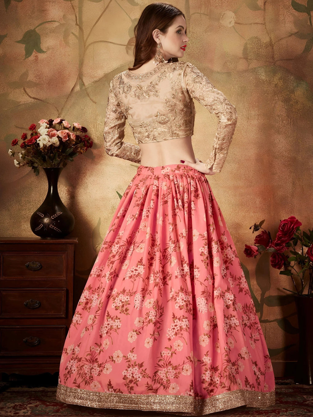 Outstanding Pink Printed Organza Festival Wear Plus Size Lehenga Choli