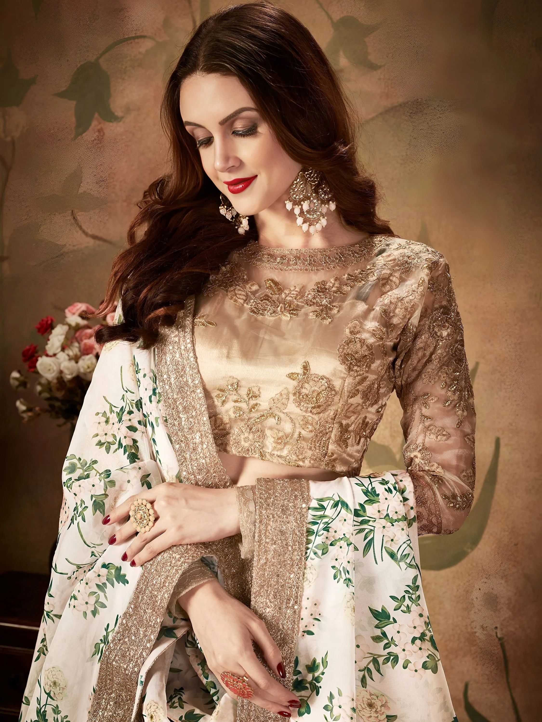 Enchanting White Printed Organza Festival Wear Plus Size Lehenga Choli
