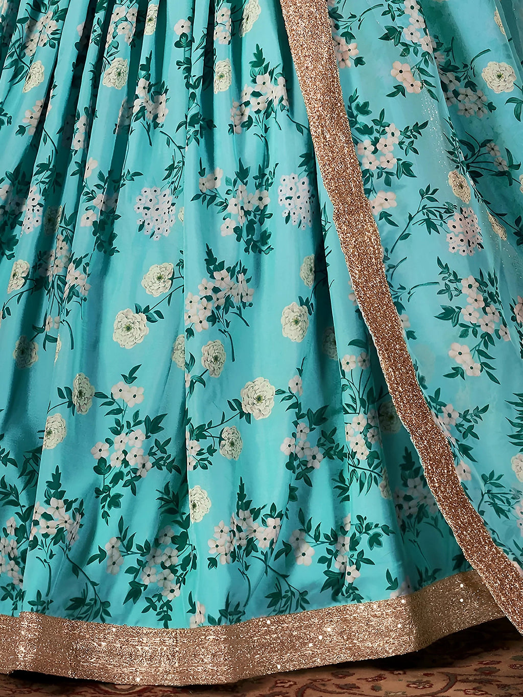 Blue Floral Digital Printed Organza Wedding Wear Lehenga Choli