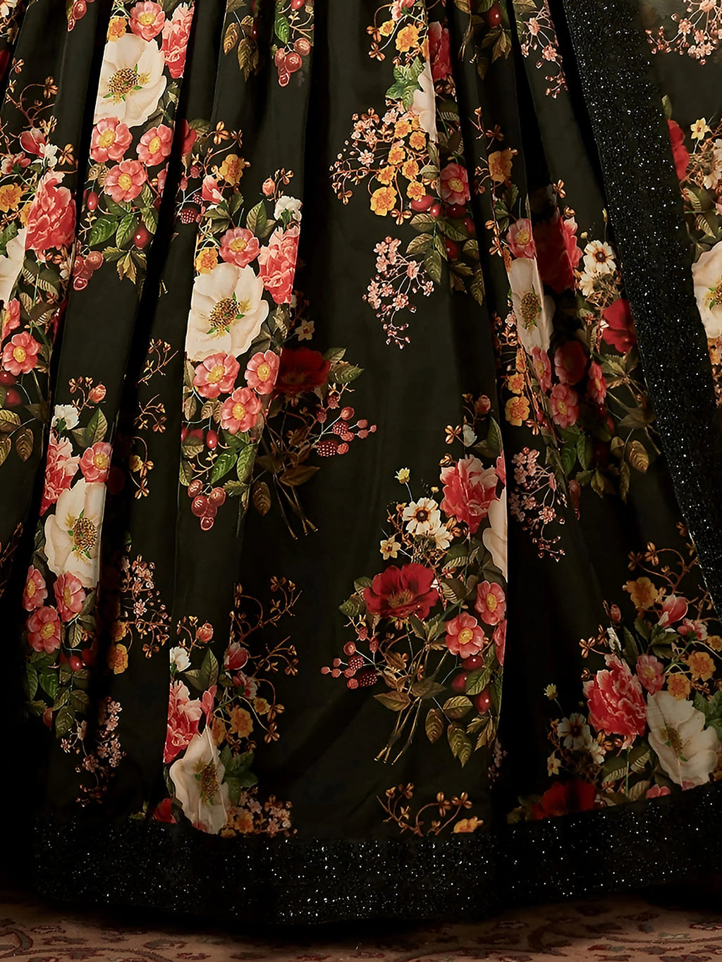Black Floral Digital Printed Organza Party Wear Lehenga Choli