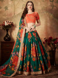 Green Floral Digital Printed Organza Bridal Lehenga Choli