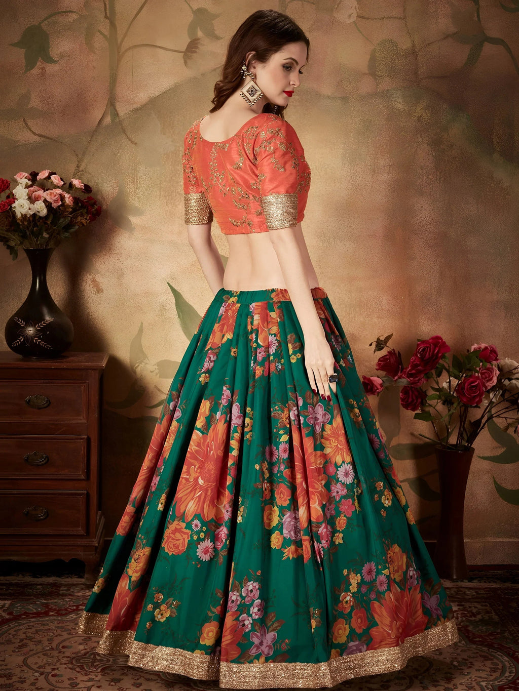 Marvelous Green Printed Organza Festival Wear Plus Size Lehenga Choli