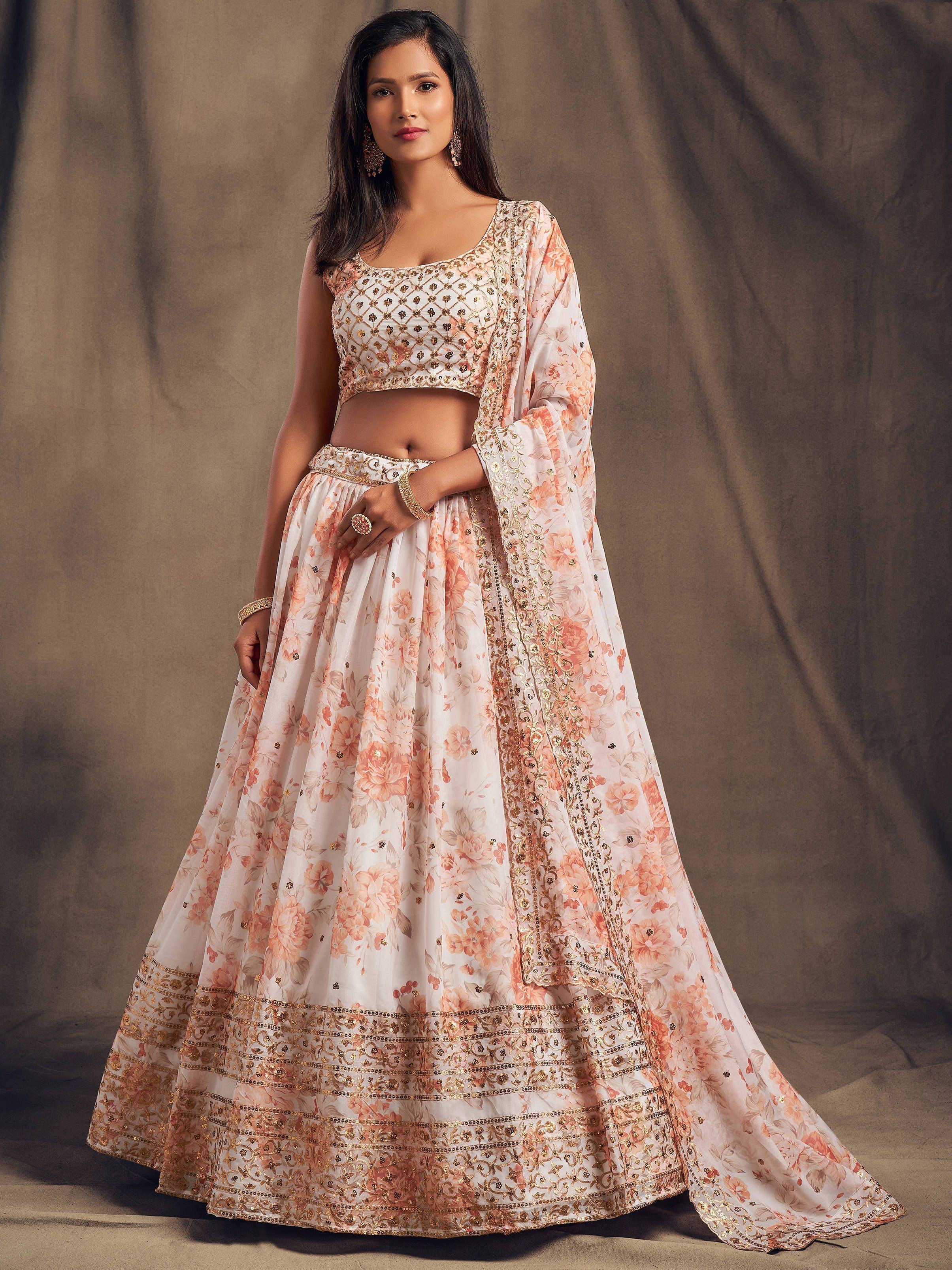 White Floral Embroidered Organza Wedding Wear Lehenga Choli