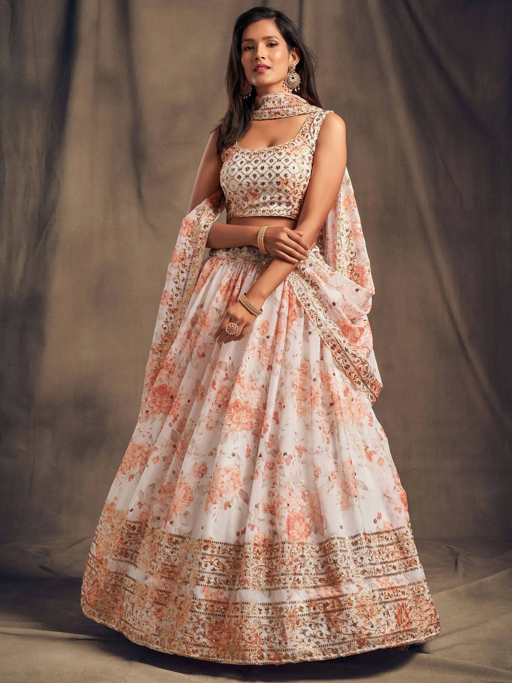 White Floral Embroidered Organza Wedding Wear Lehenga Choli