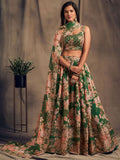 Green Floral Embroidered Organza Wedding Wear Lehenga Choli