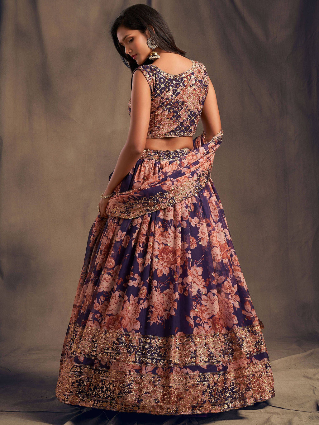 Purple Floral Embroidered Organza Wedding Wear Lehenga Choli