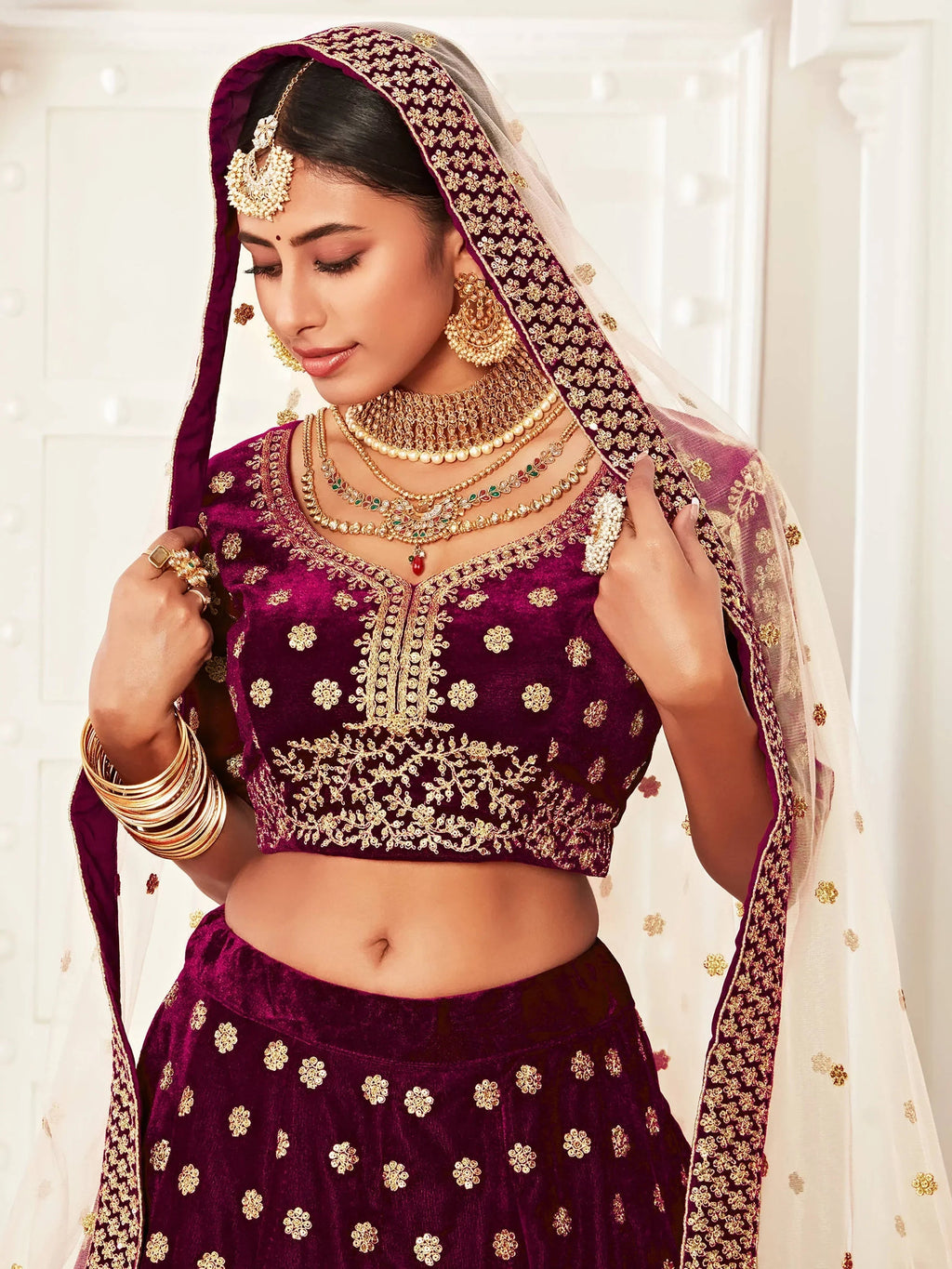 Purple Zari Embroidered Bridal Lehenga Choli