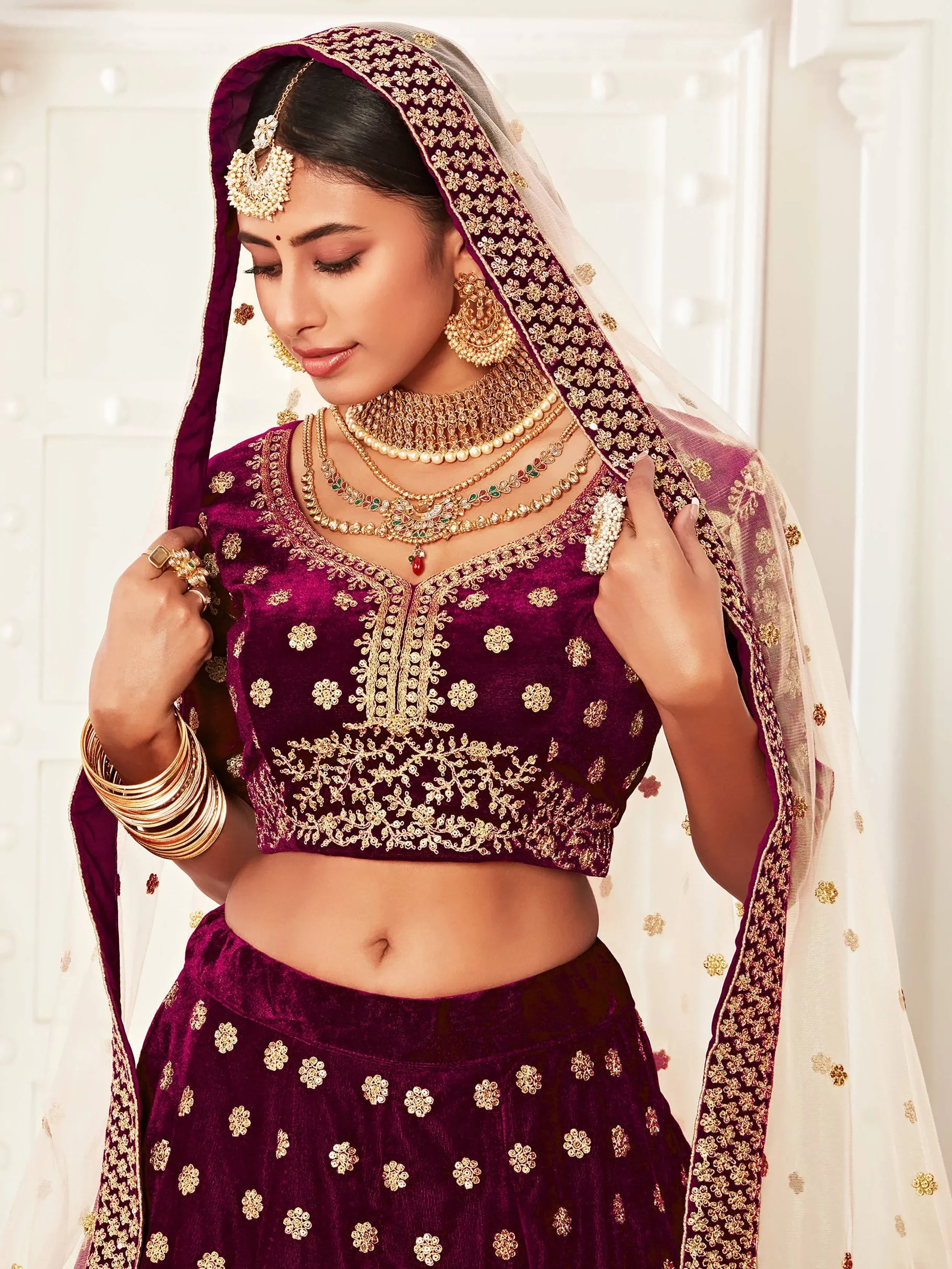 Purple Zari Embroidered Bridal Lehenga Choli