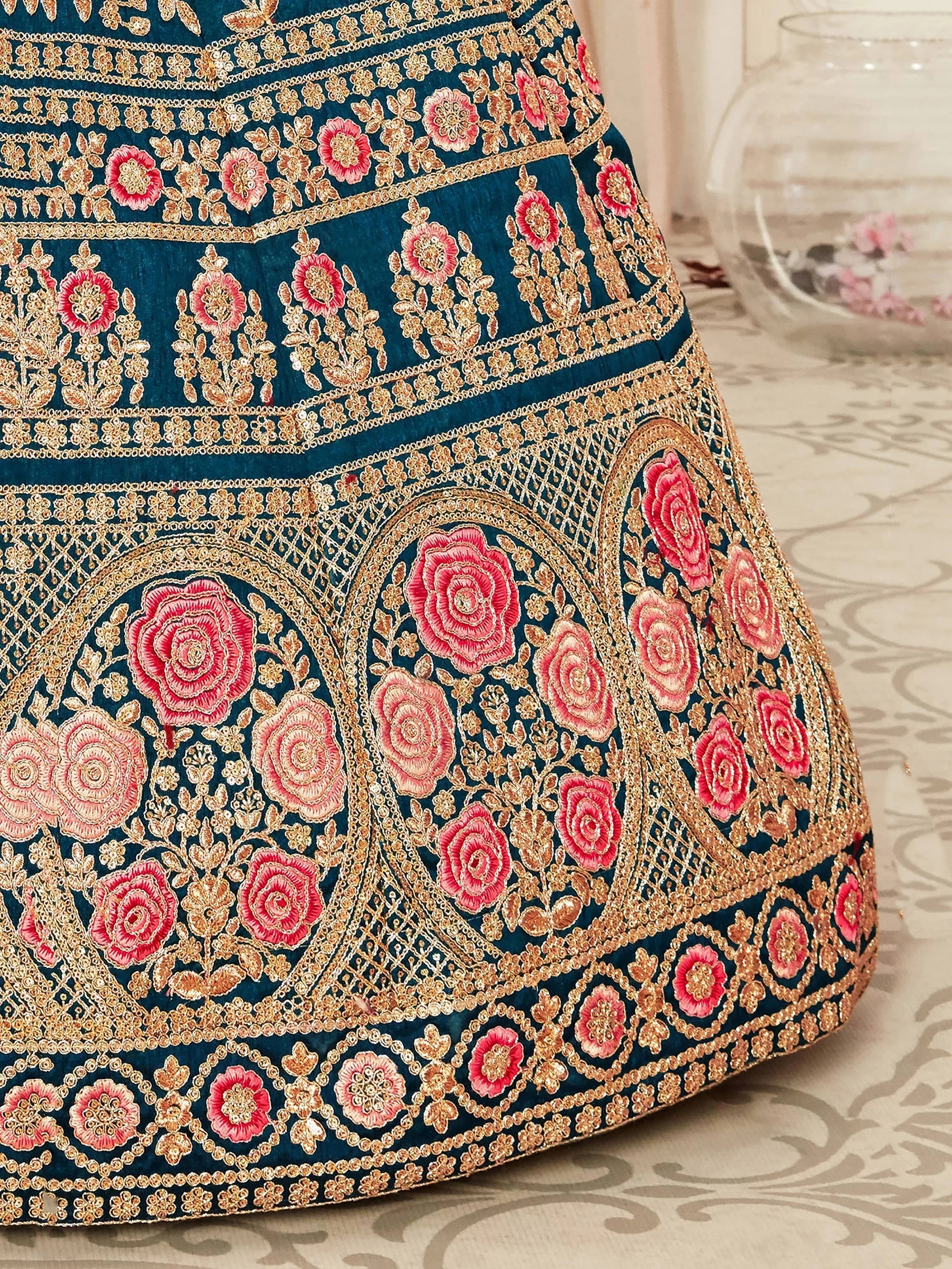 Lovely Blue Embroidered Velvet Wedding Wear Plus Size Lehenga Choli
