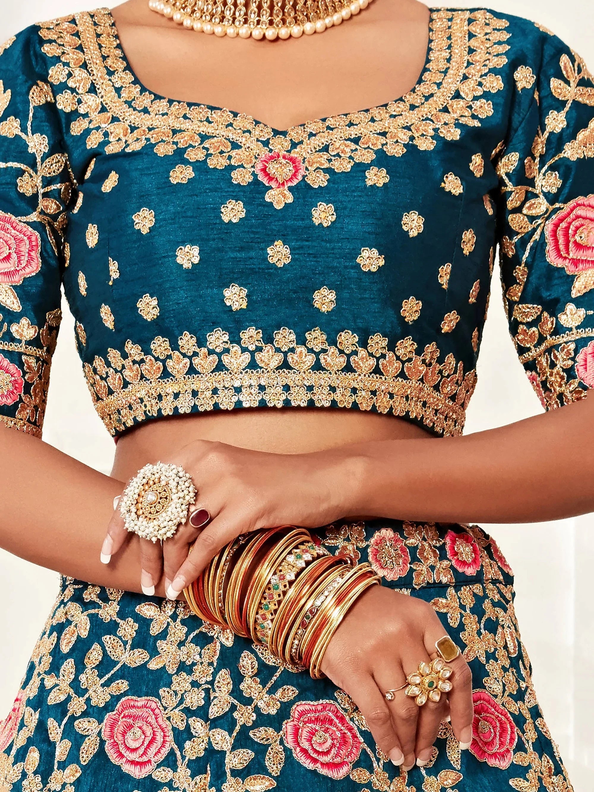Lovely Blue Embroidered Velvet Wedding Wear Plus Size Lehenga Choli