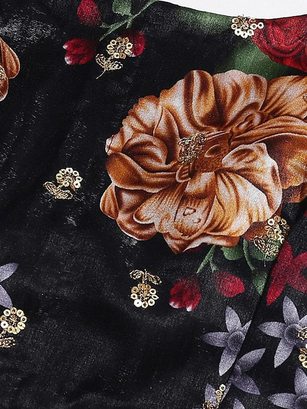 Black & Printed Semi-Stitched Myntra Lehenga & Unstitched Blouse with Dupatta