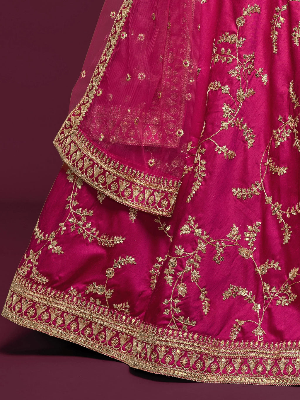 Fantastic Pink Embroidered Silk Wedding Wear Plus Size Lehenga Choli