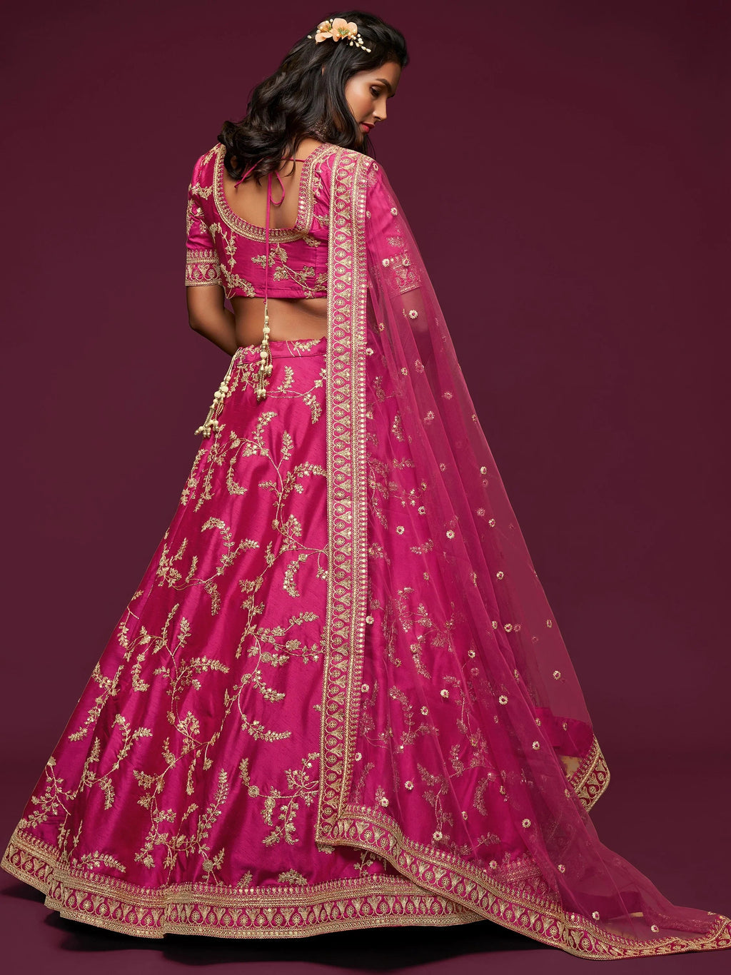Fantastic Pink Embroidered Silk Wedding Wear Plus Size Lehenga Choli