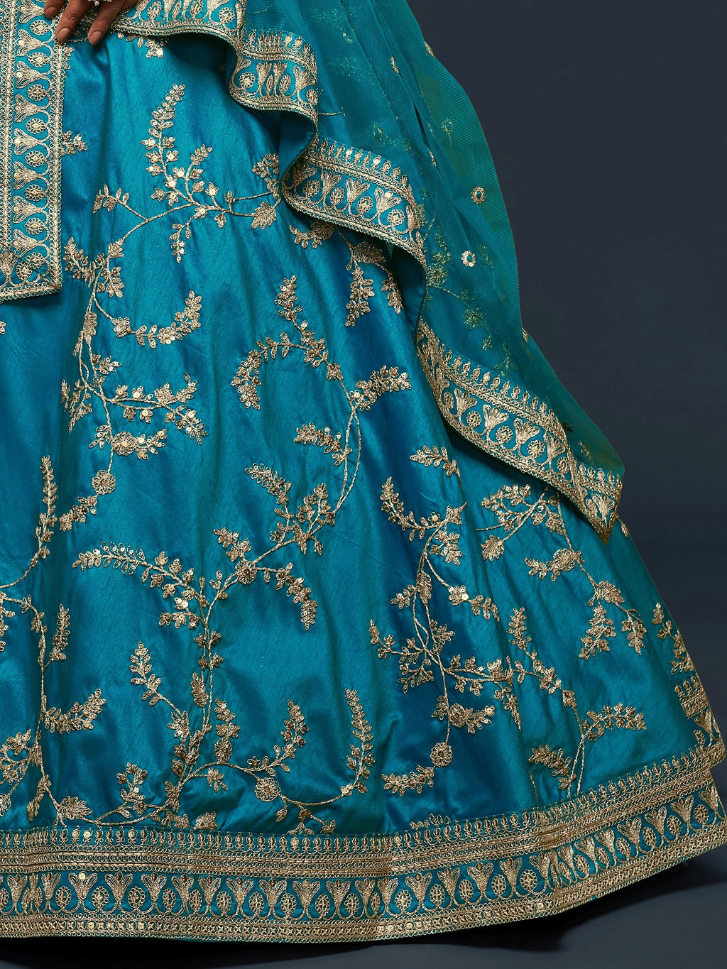 Blue Thread Embroidery Art Silk Wedding Wear Lehenga Choli