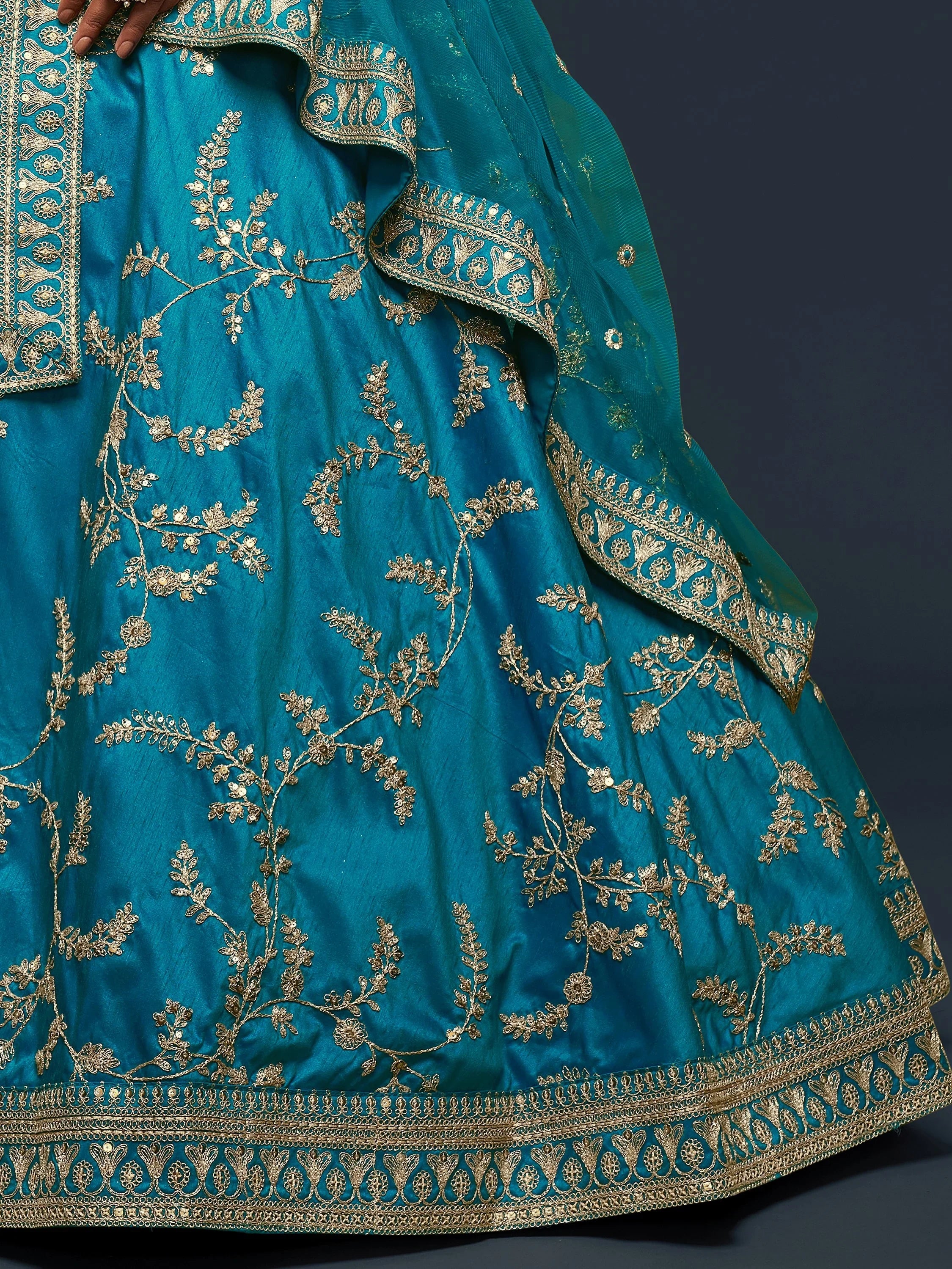 Blue Thread Embroidery Art Silk Wedding Wear Lehenga Choli