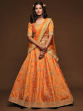 Orange Thread Embroidery Art Silk Wedding Wear Lehenga Choli