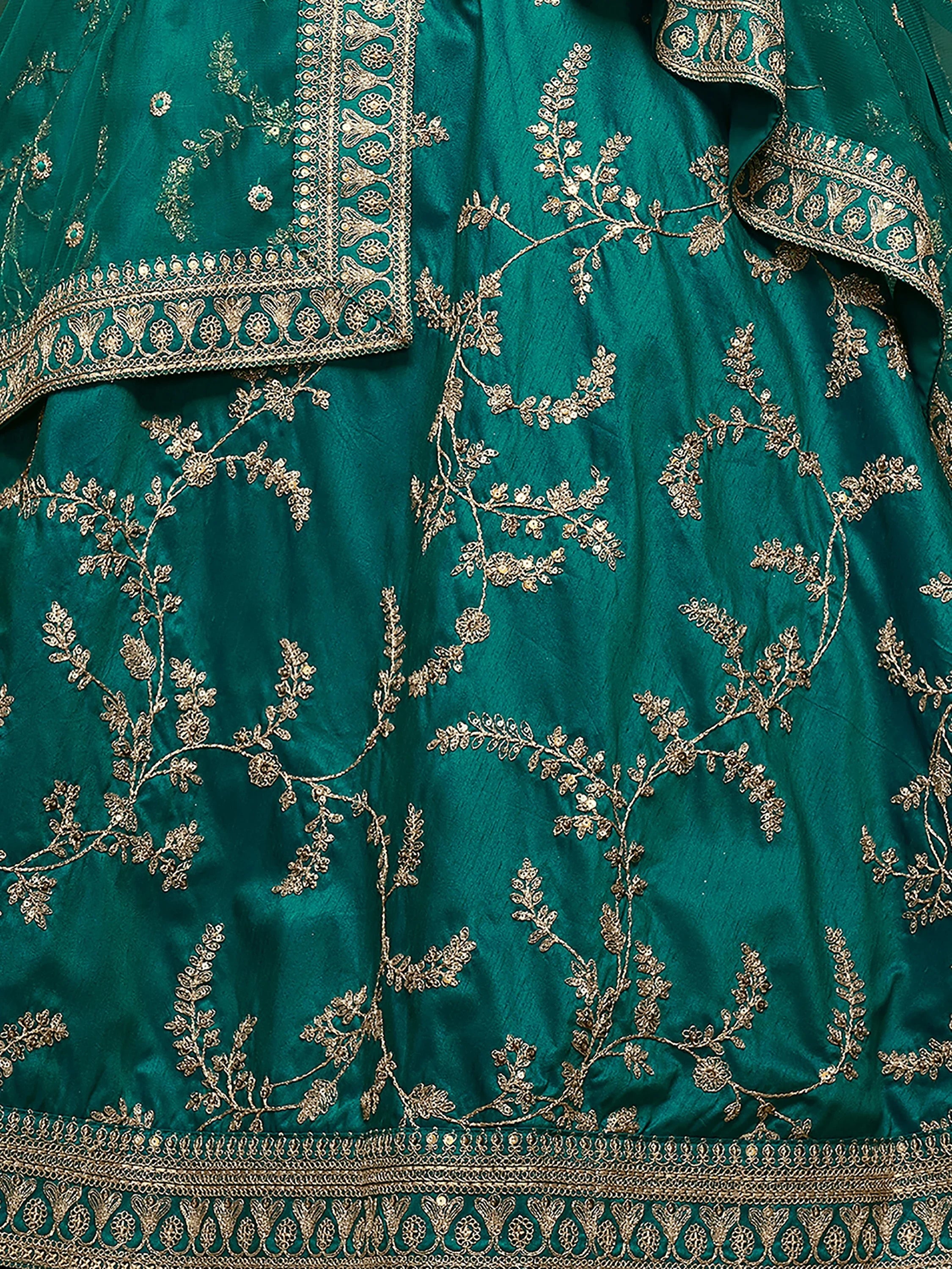 Fabulous Green Embroidered Silk Engagement Wear Plus Size Lehenga Choli