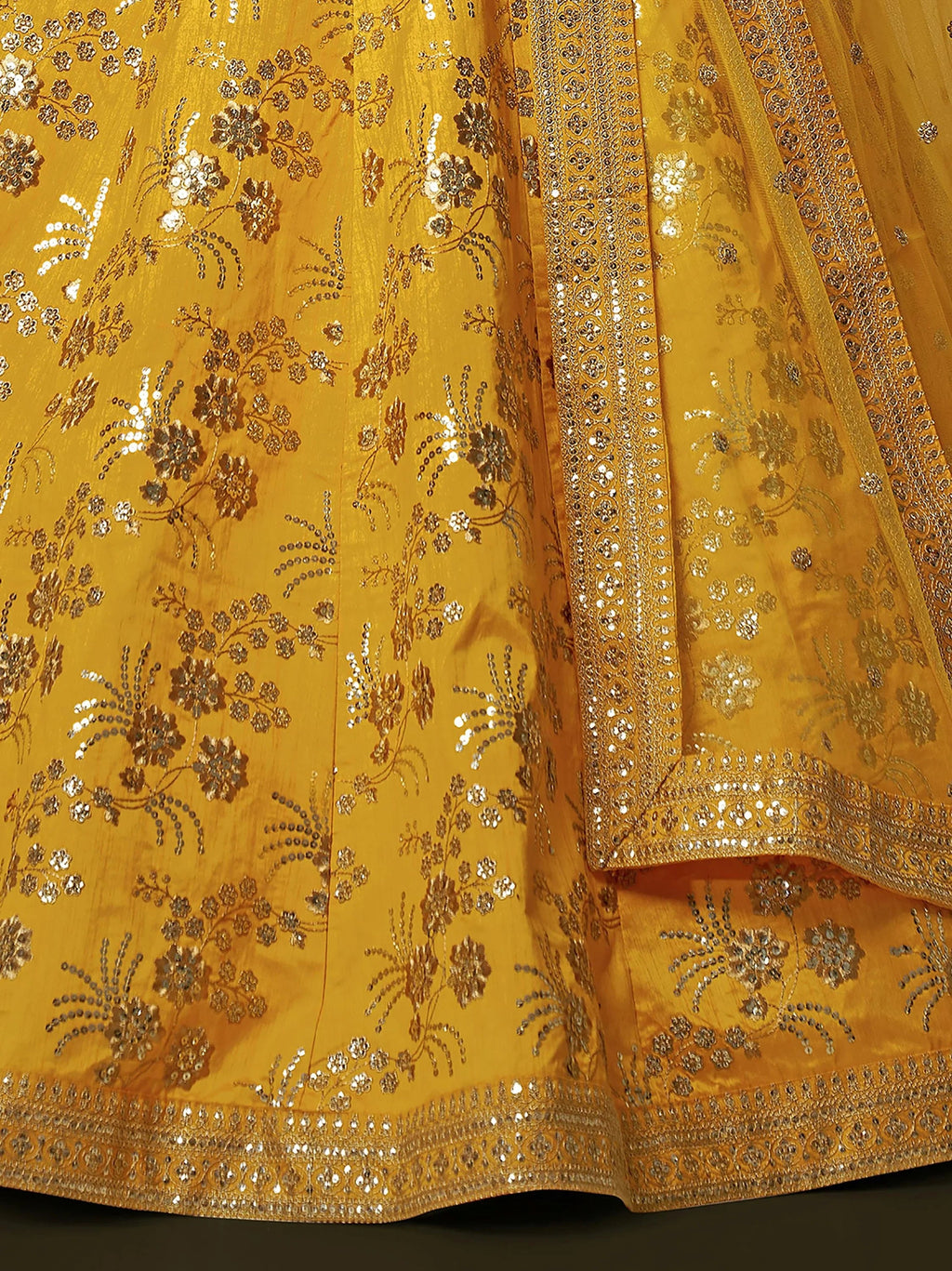 Beautiful Yellow Zari Embroidered Silk Haldi Wear Plus Size Lehenga Choli