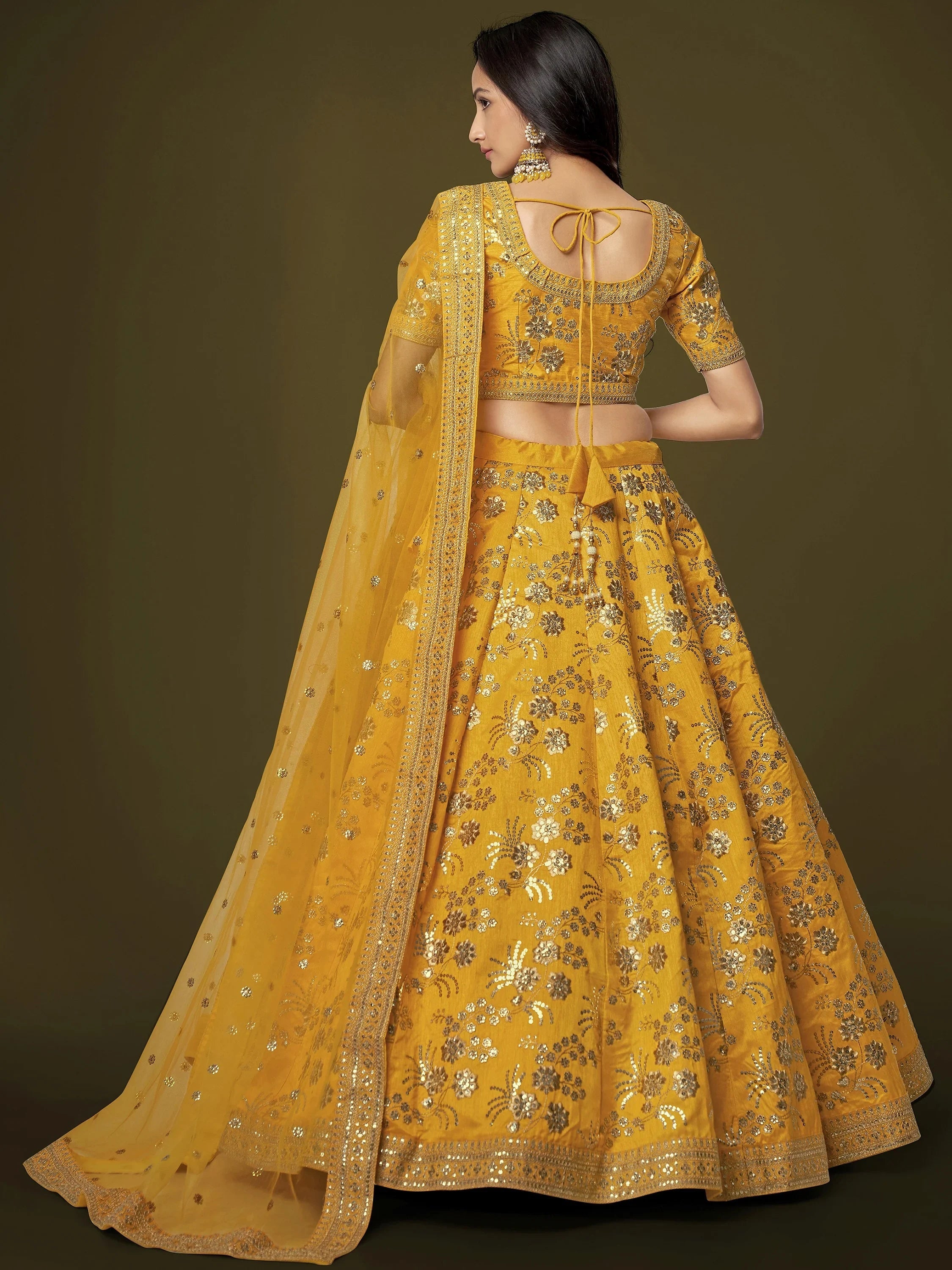 Beautiful Yellow Zari Embroidered Silk Haldi Wear Plus Size Lehenga Choli