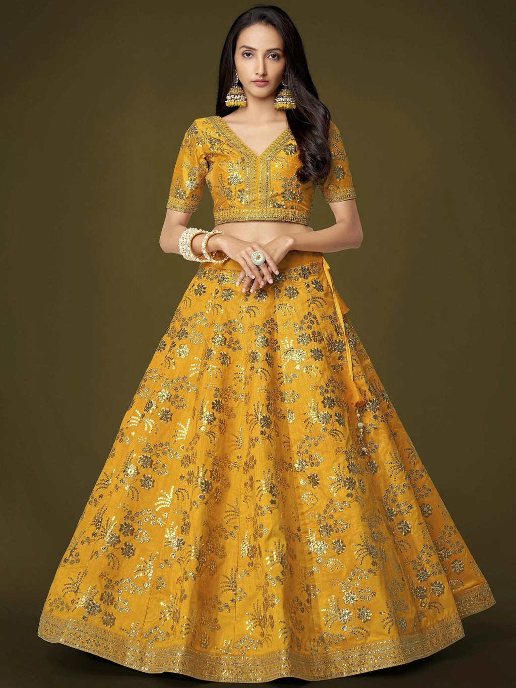 Beautiful Yellow Zari Embroidered Silk Haldi Wear Plus Size Lehenga Choli