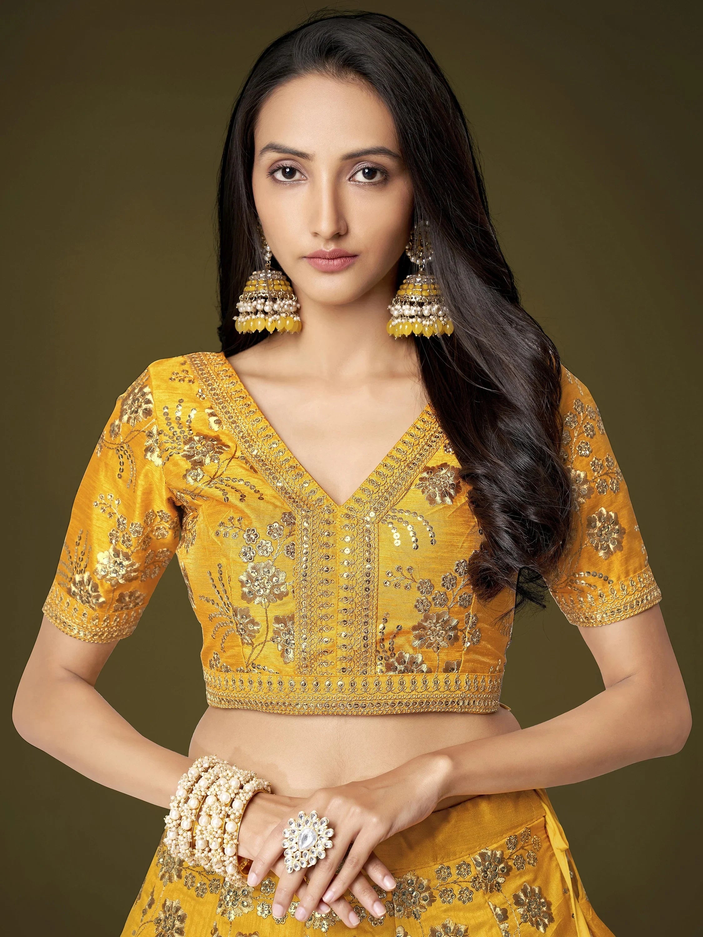 Beautiful Yellow Zari Embroidered Silk Haldi Wear Plus Size Lehenga Choli