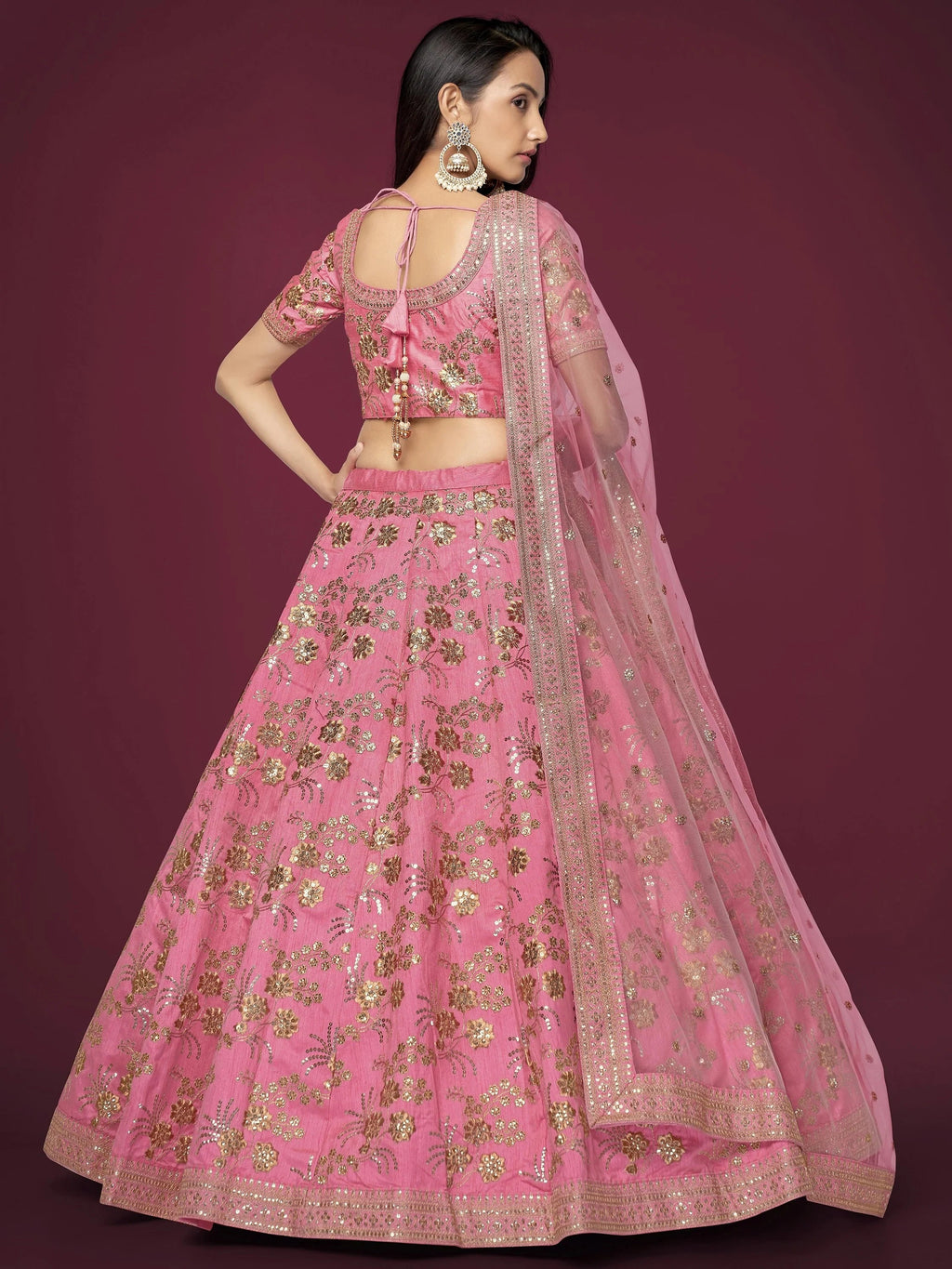 Charming Pink Sequins Silk Festival Wear Plus Size Lehenga Choli