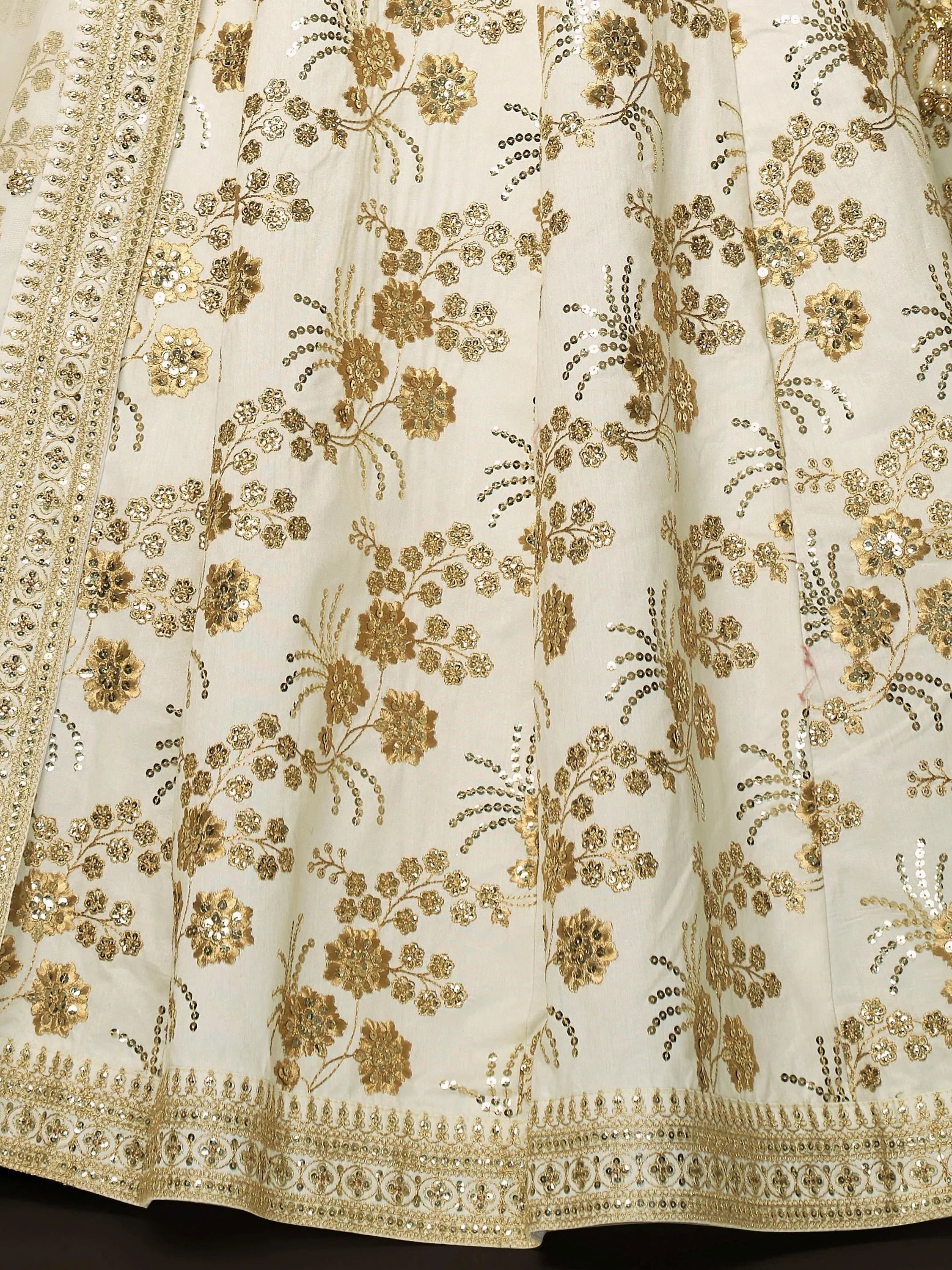 Cream Alluring Zari Work Engagement Wear Slub Silk Lehenga Choli