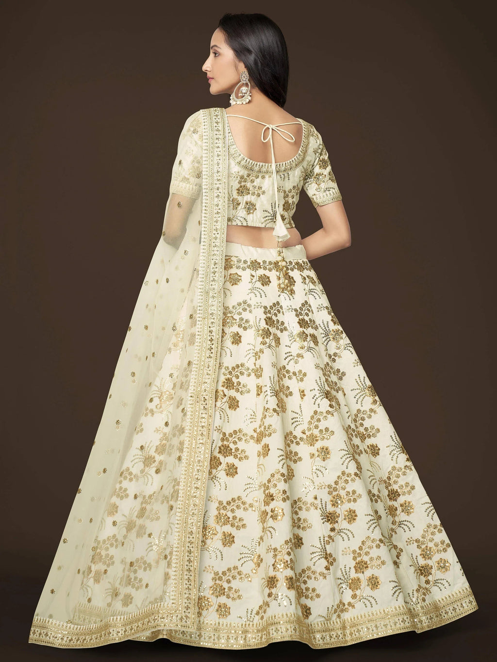 White Alluring Zari Work Engagement Wear Slub Silk Lehenga Choli