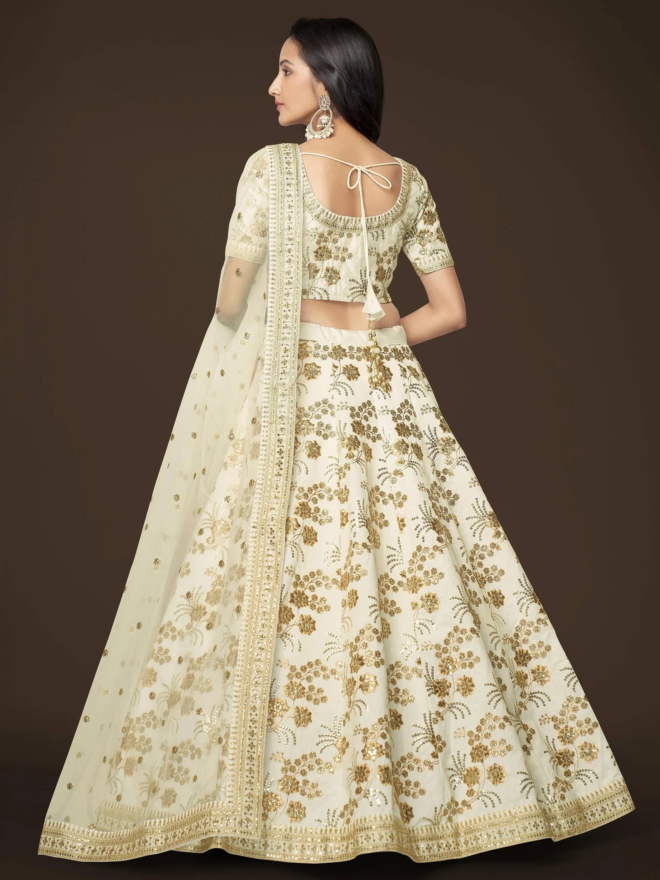 White Alluring Zari Work Engagement Wear Slub Silk Lehenga Choli