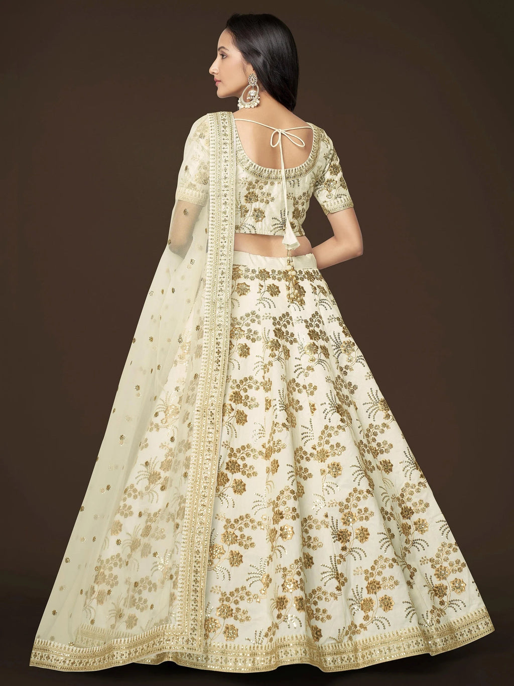 Cream Alluring Zari Work Engagement Wear Slub Silk Lehenga Choli