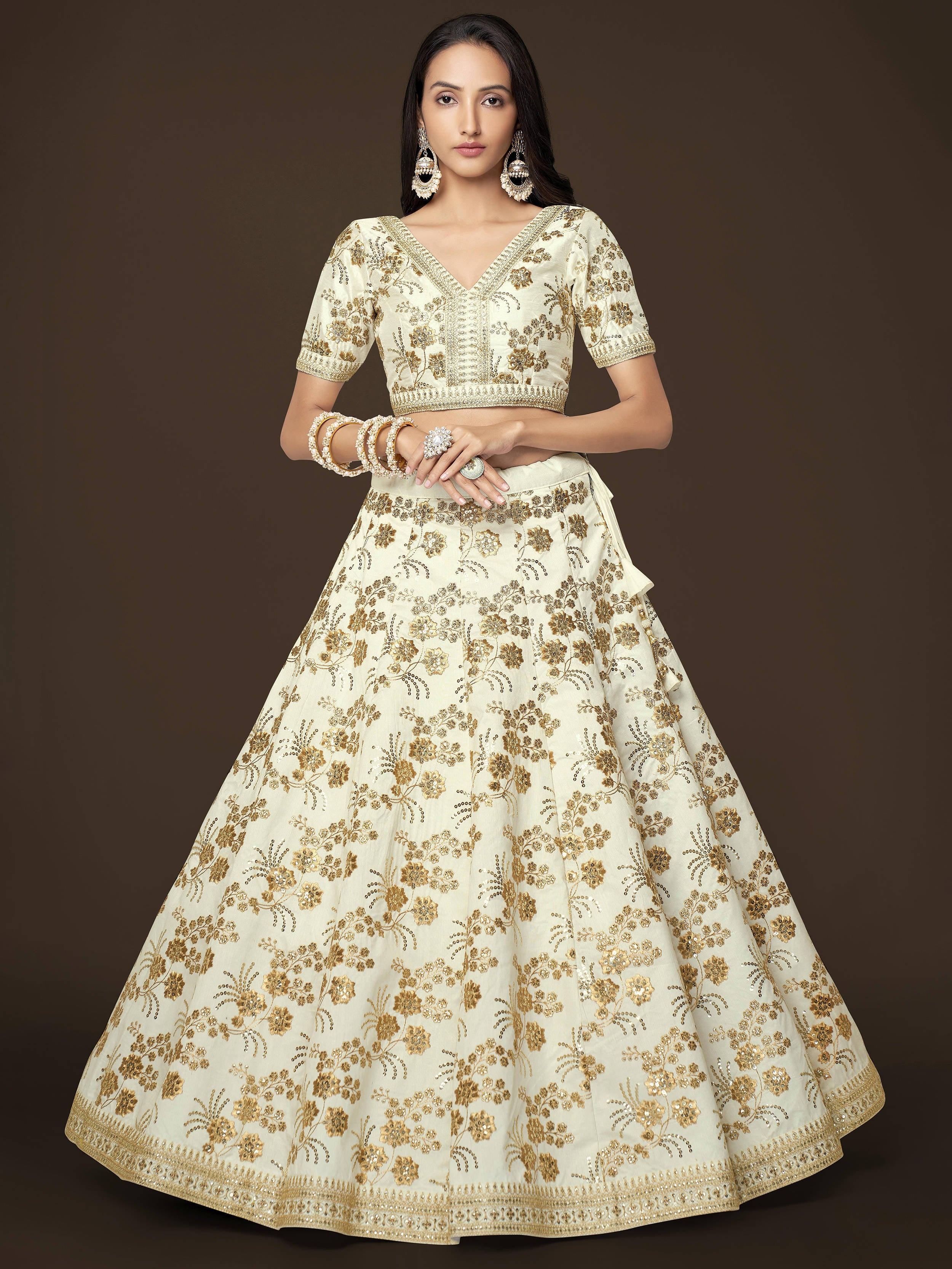 White Alluring Zari Work Engagement Wear Slub Silk Lehenga Choli