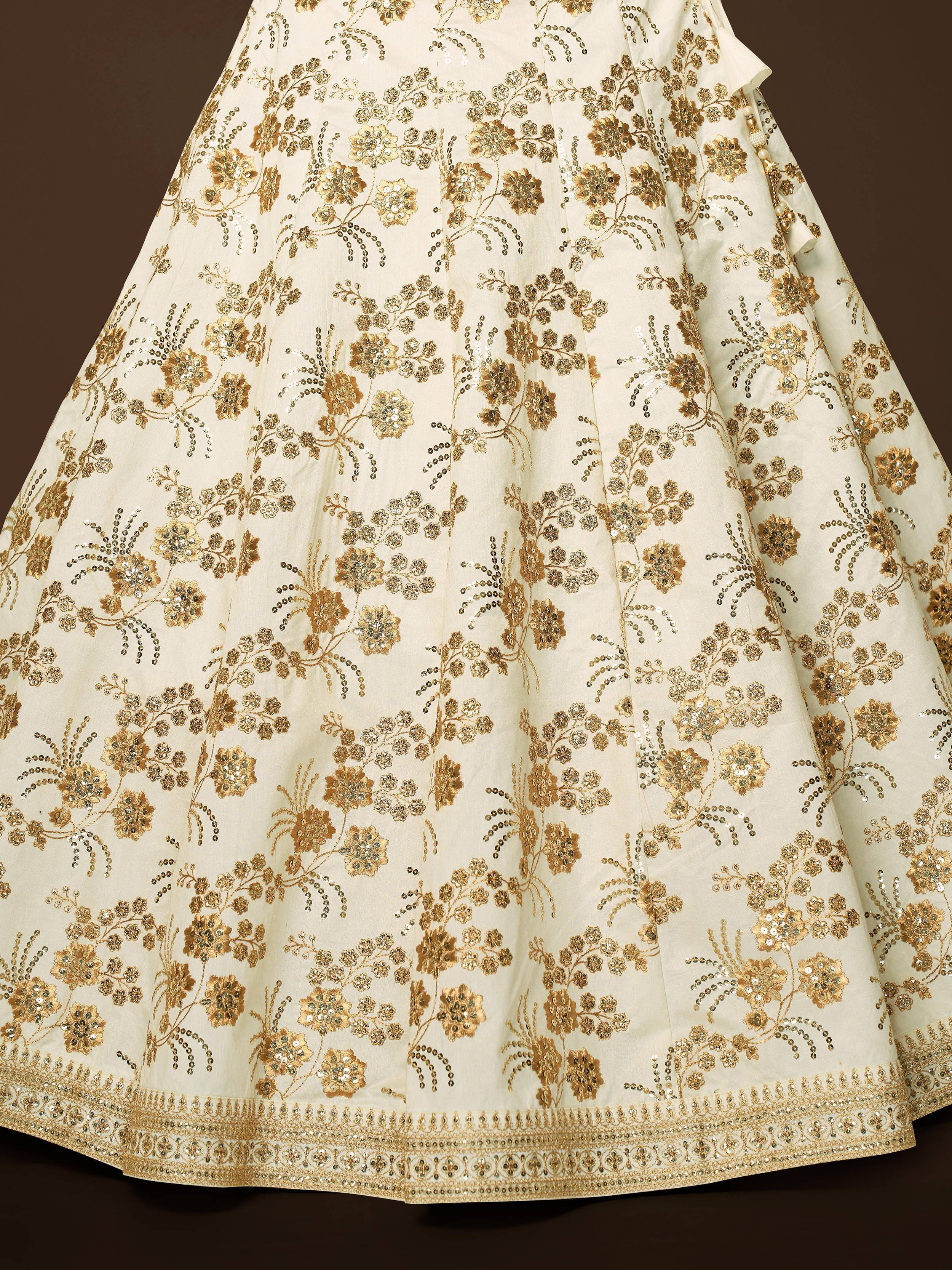 White Alluring Zari Work Engagement Wear Slub Silk Lehenga Choli