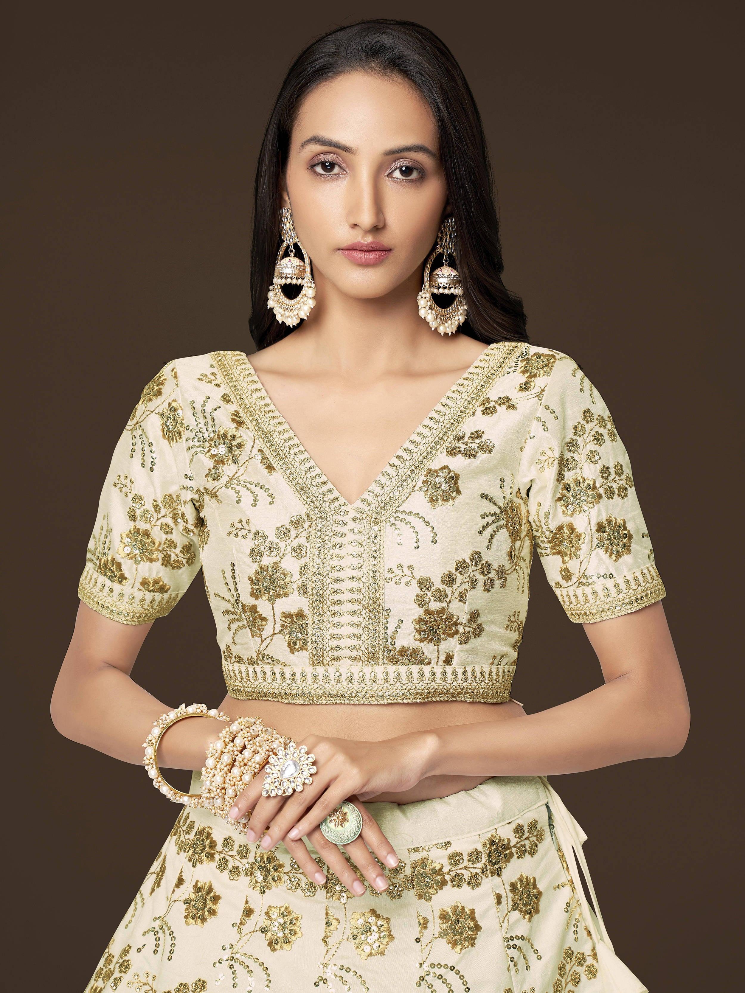White Alluring Zari Work Engagement Wear Slub Silk Lehenga Choli
