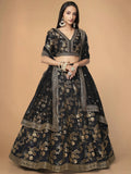 Impressive Black Embroidered Silk Function Wear Plus Size Lehenga Choli
