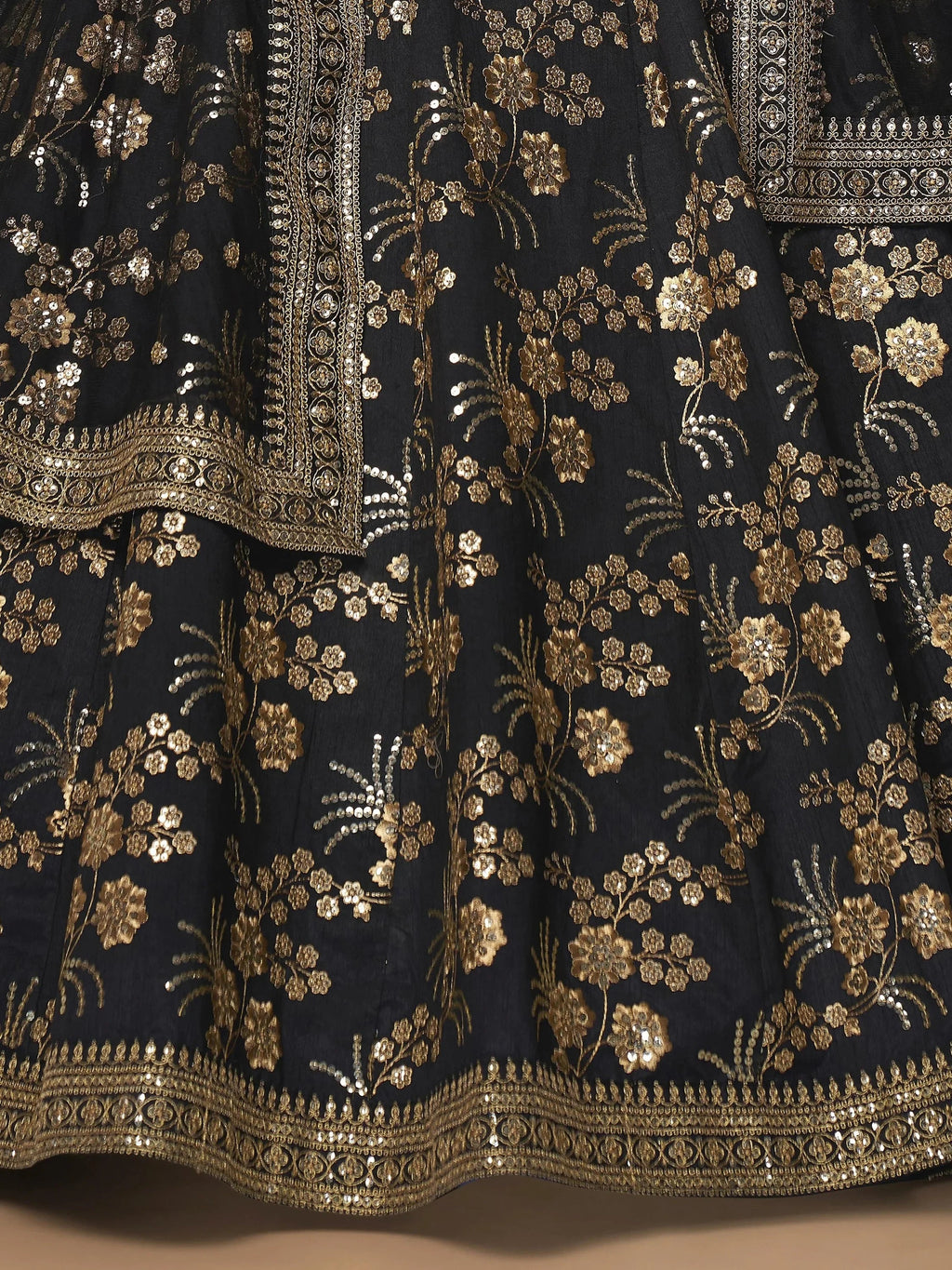 Impressive Black Embroidered Silk Function Wear Plus Size Lehenga Choli