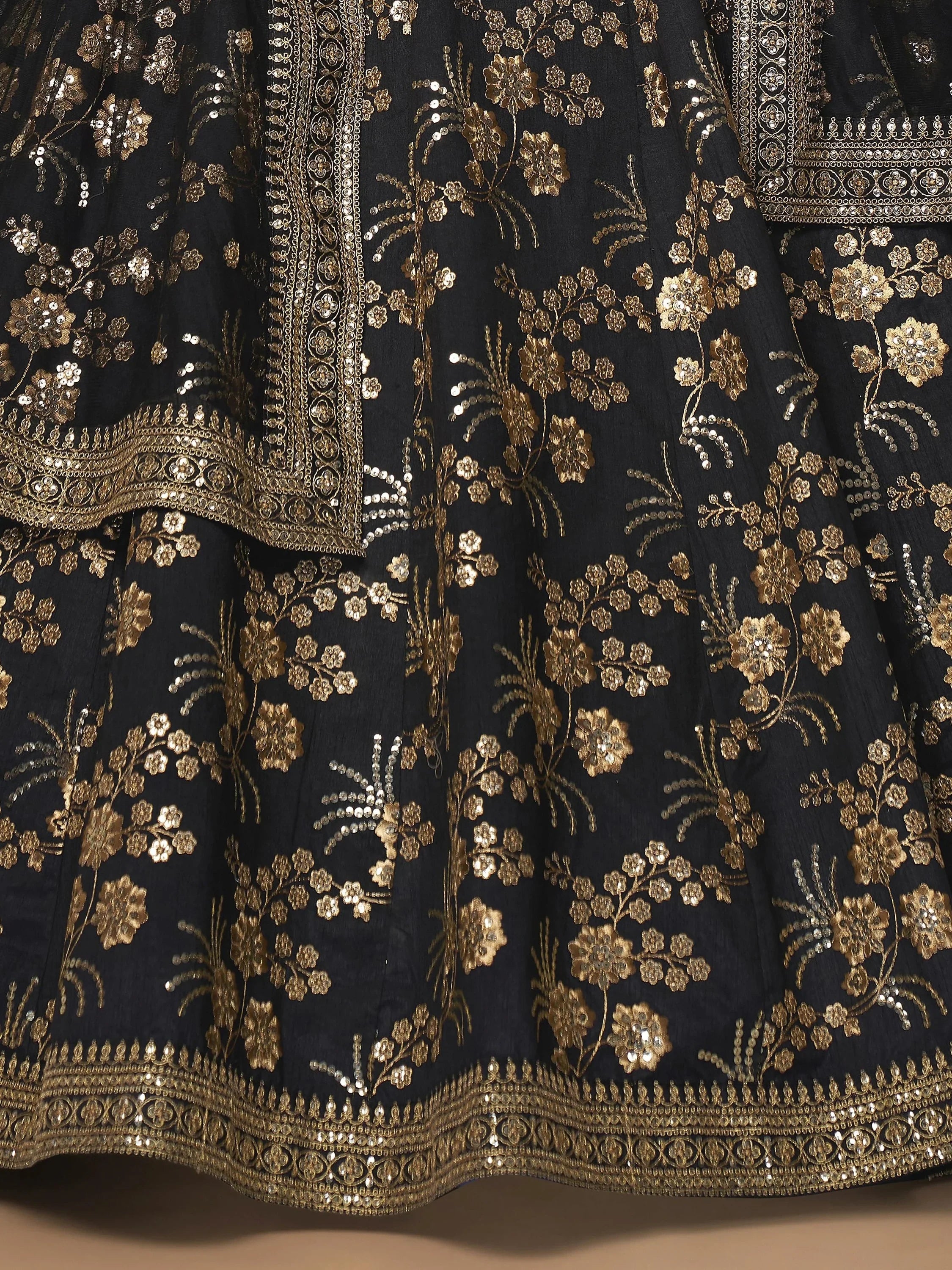 Impressive Black Embroidered Silk Function Wear Plus Size Lehenga Choli