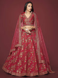 Red Bewitching Zari Work Slub Silk Wedding Wear Lehenga Choli