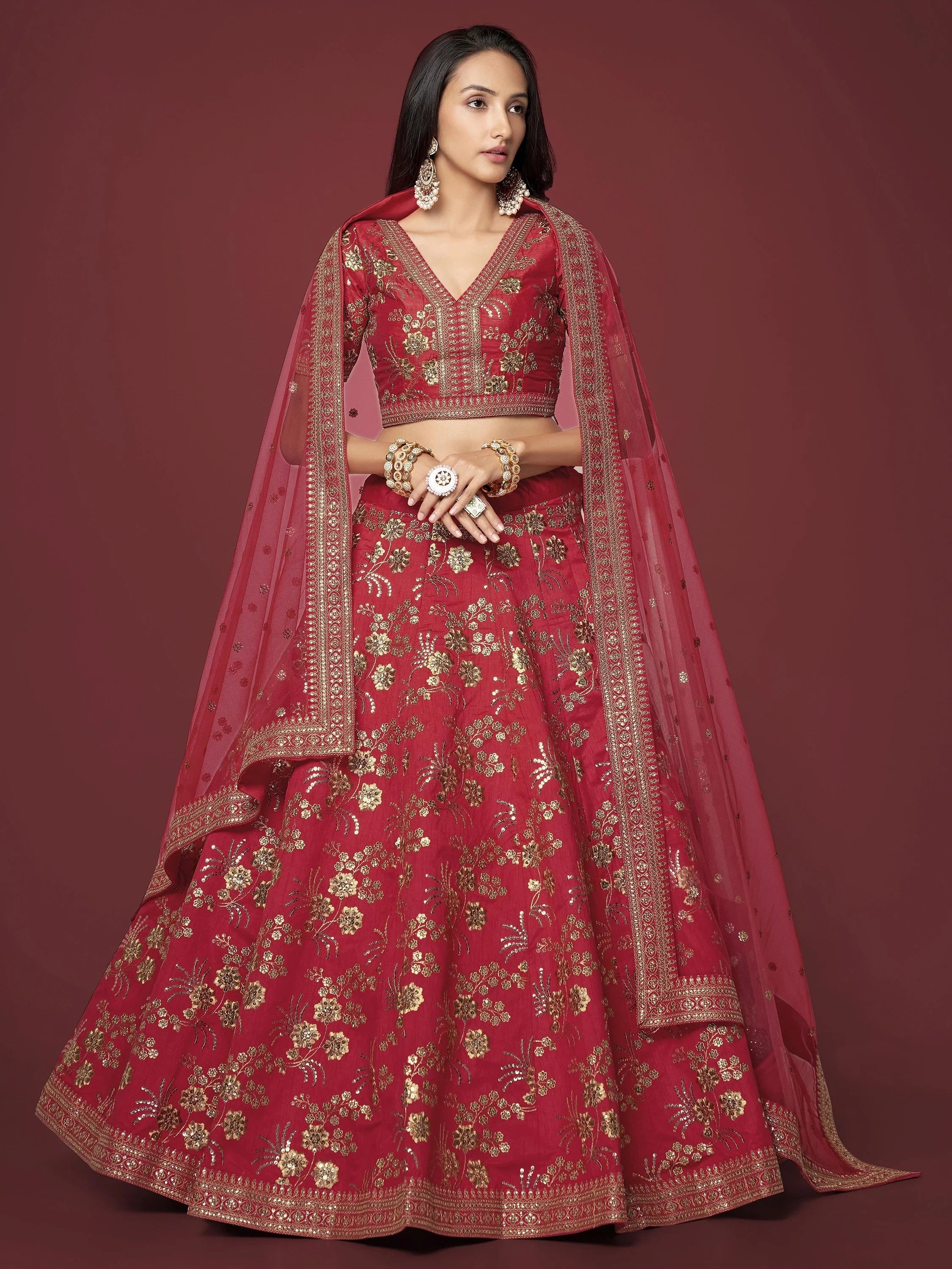 Maroon Bewitching Zari Work Slub Silk Wedding Wear Lehenga Choli