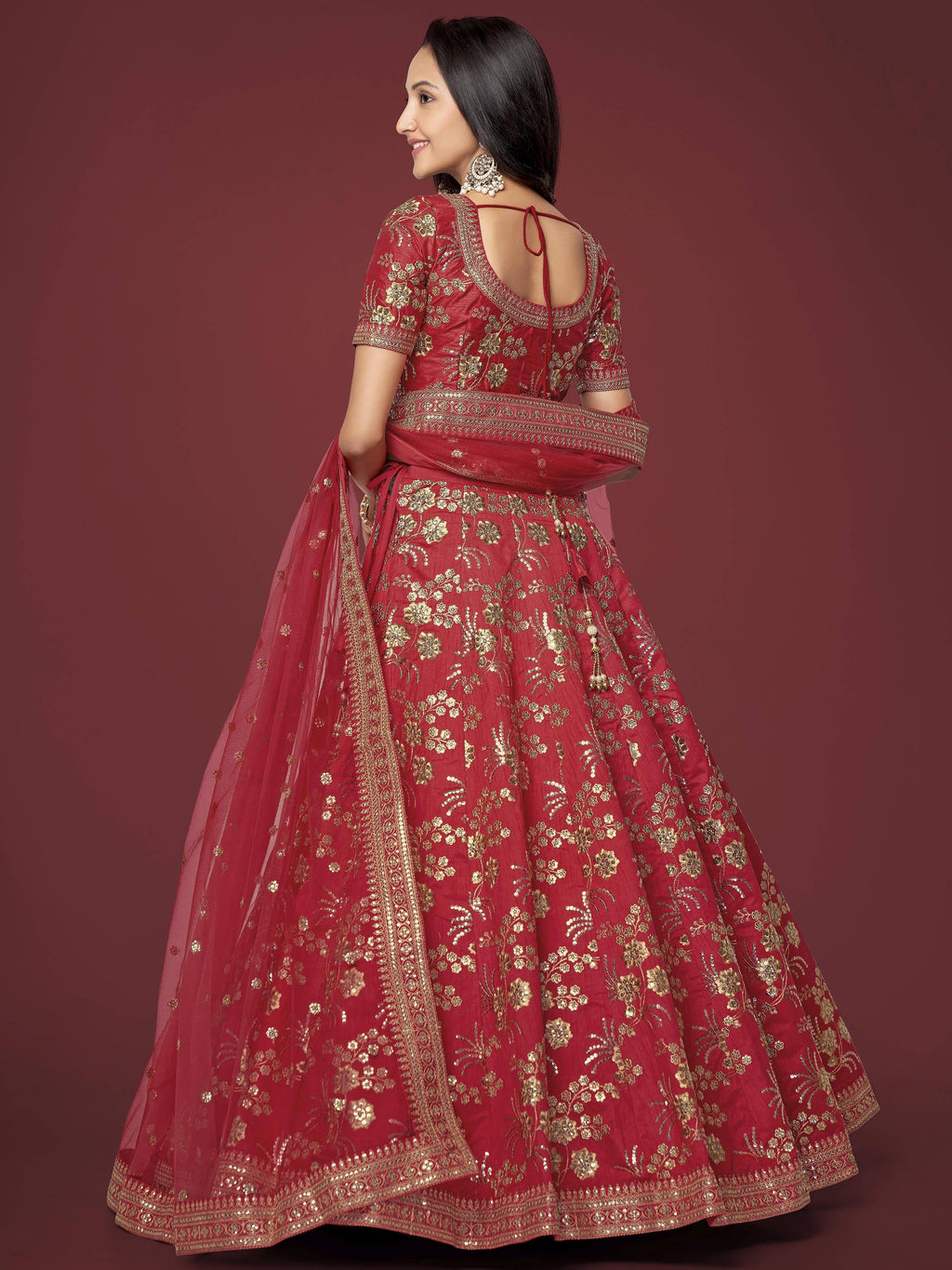Red Bewitching Zari Work Slub Silk Wedding Wear Lehenga Choli